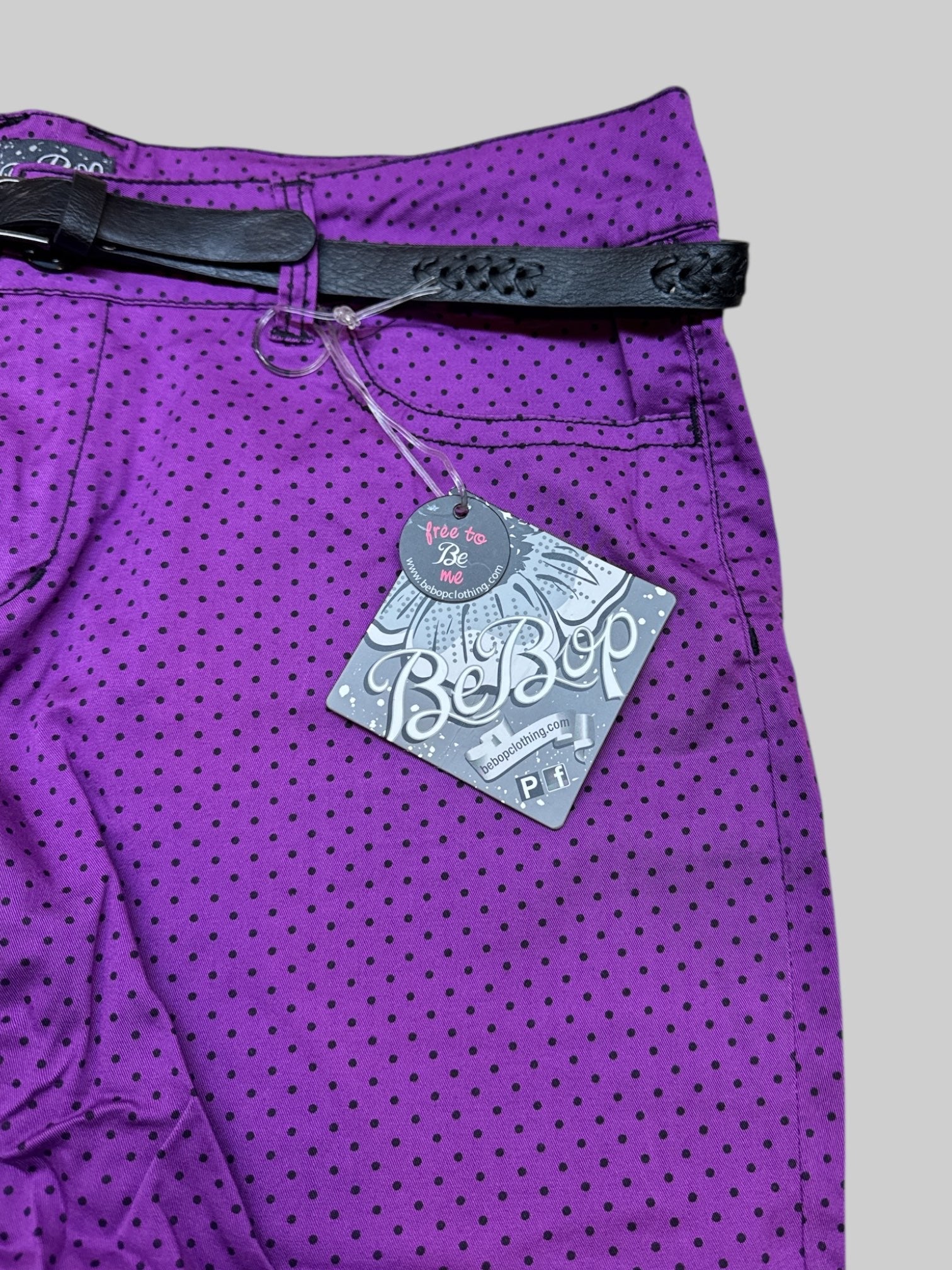 L NWT purple polka dot shorts with black belt