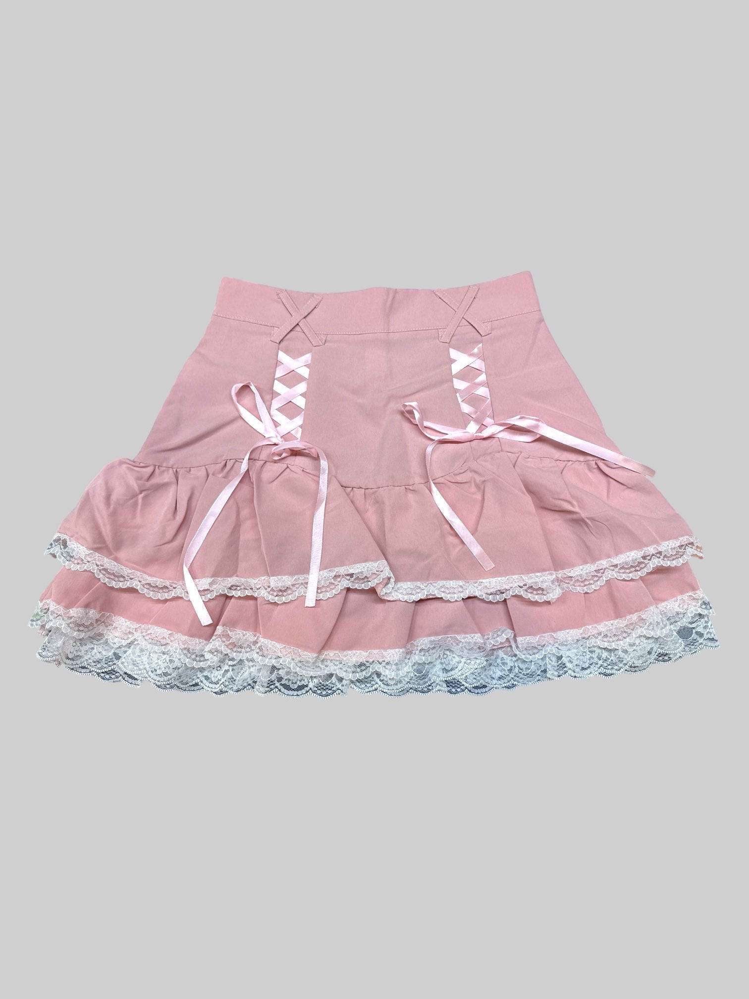 S baby pink pleated lace skirt