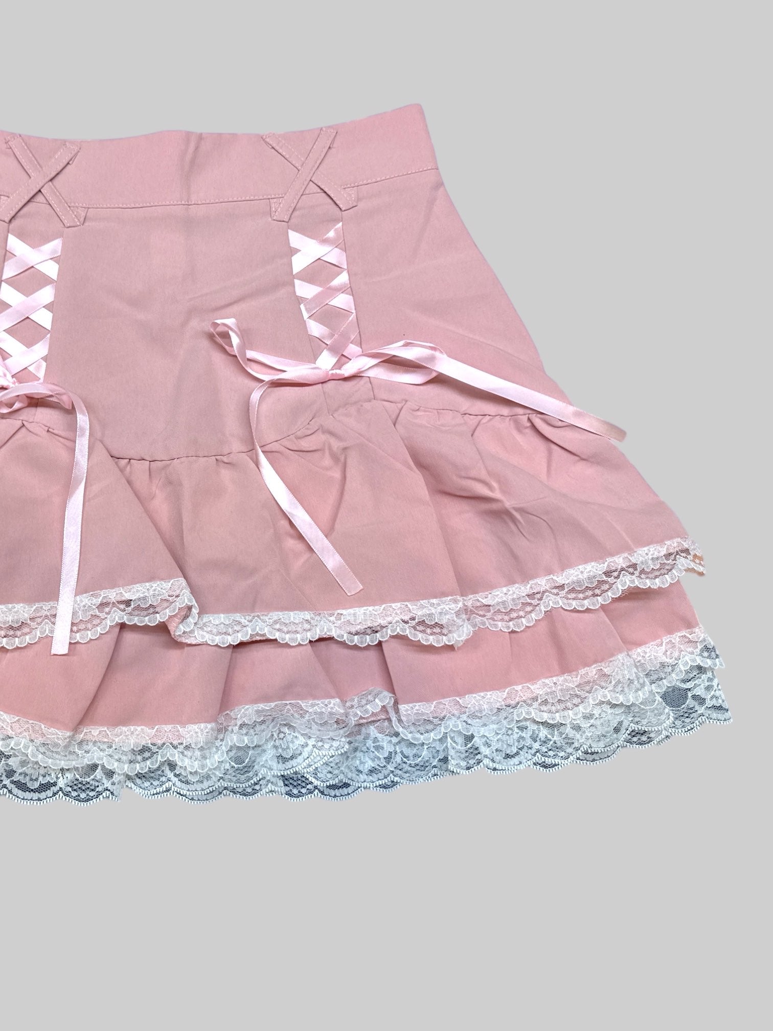 S baby pink pleated lace skirt