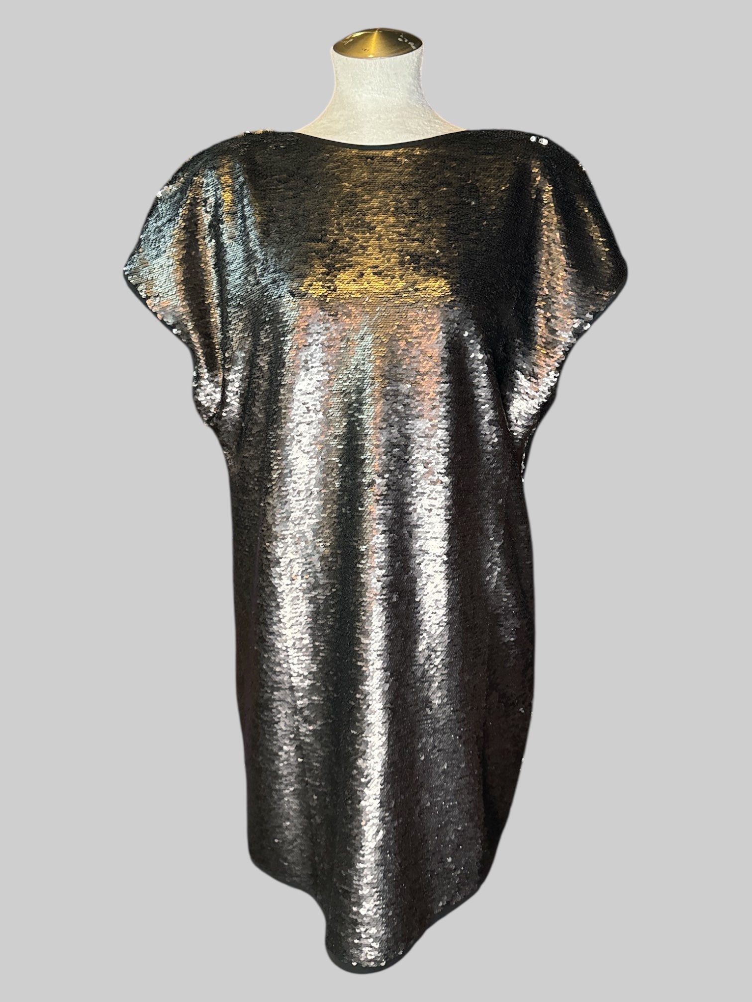 L Grey flip sequin dress