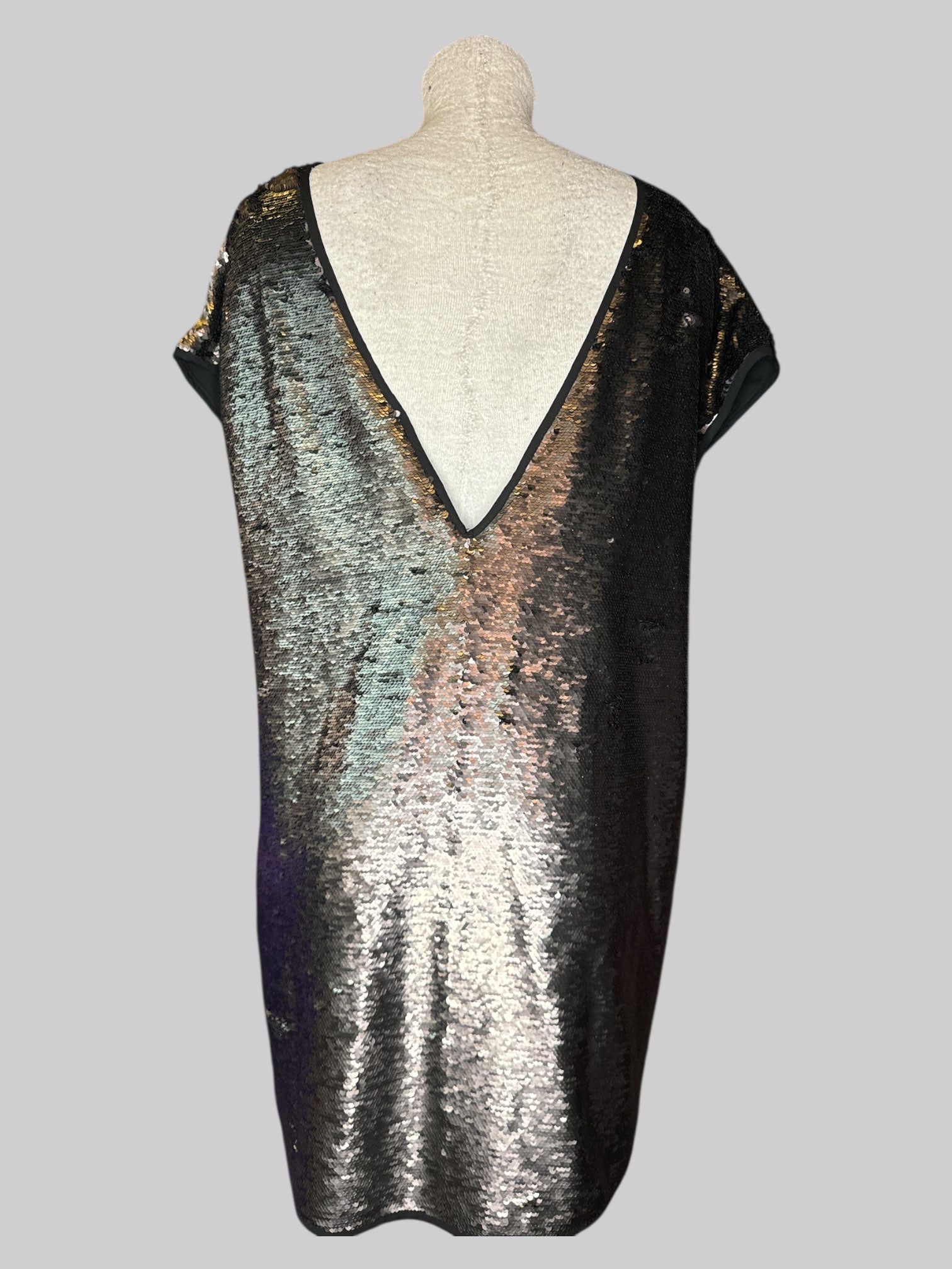 L Grey flip sequin dress