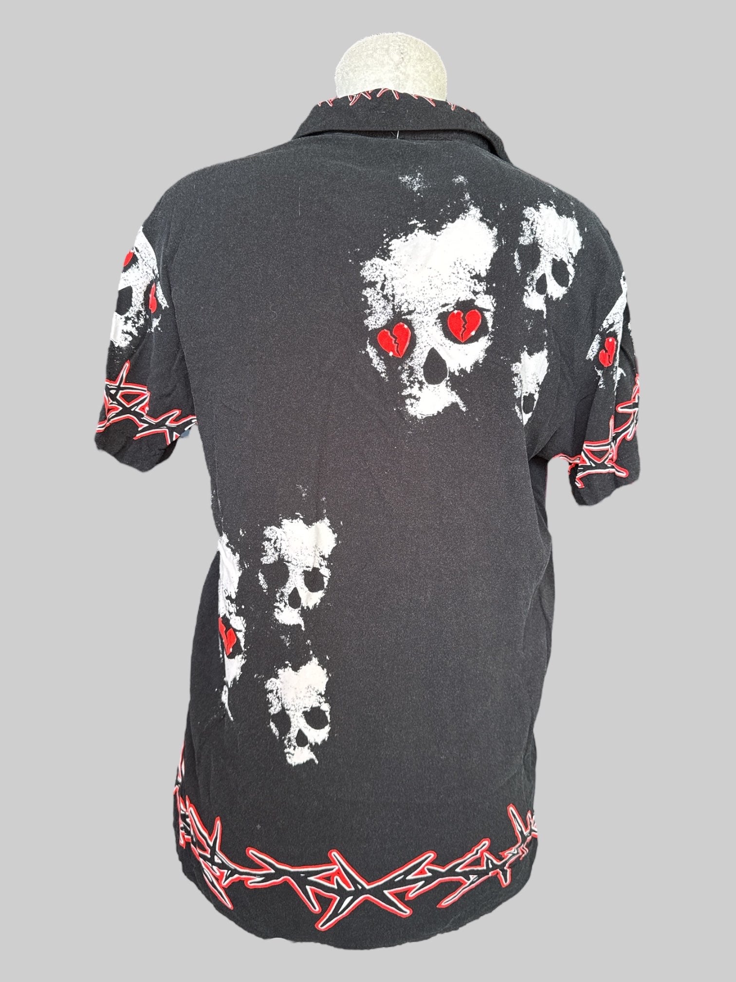 L “Broken Promises” black button up t shirt