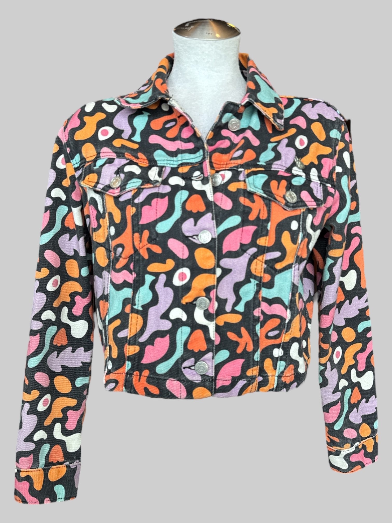 M multicolor geometric pattern cropped jacket