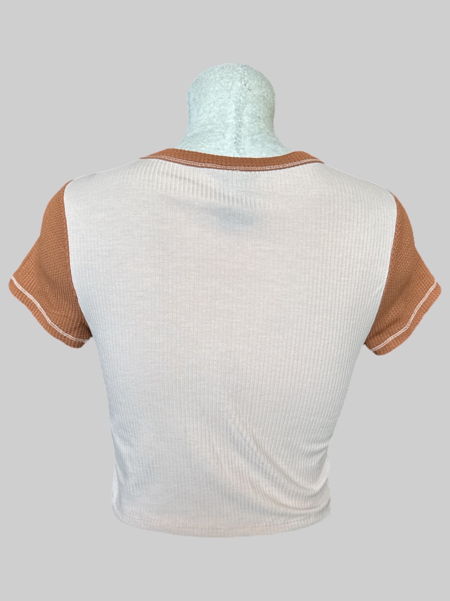 S light pink, pink, and brown color block baby tee
