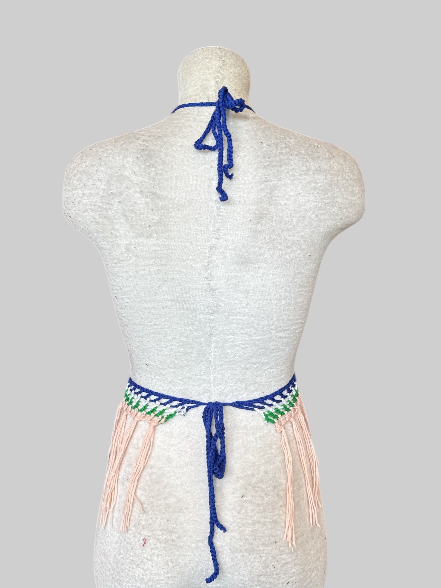 4X knit multicolor halter top with fringe