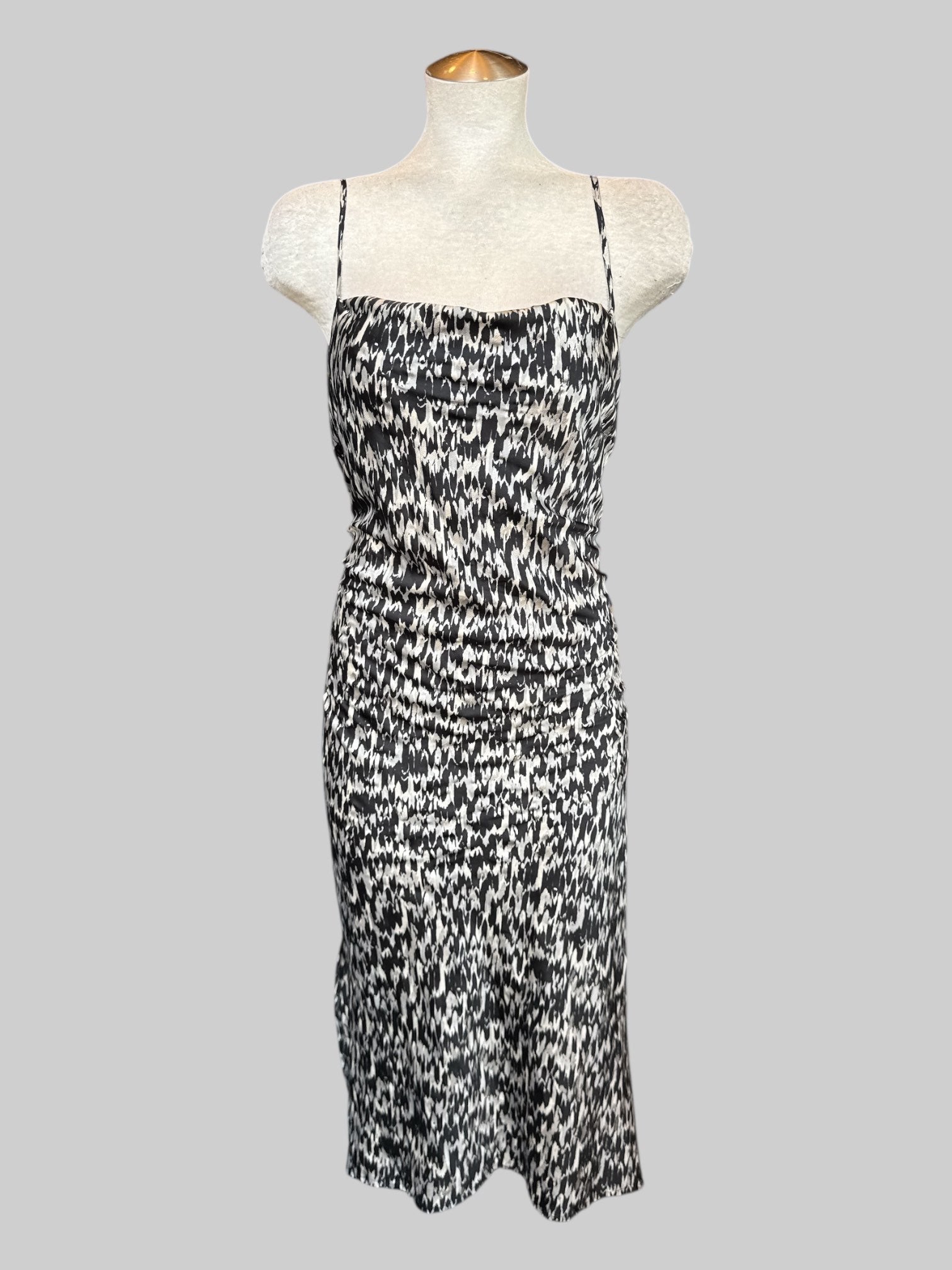 L Silver, and black pattern flowy maxi dress