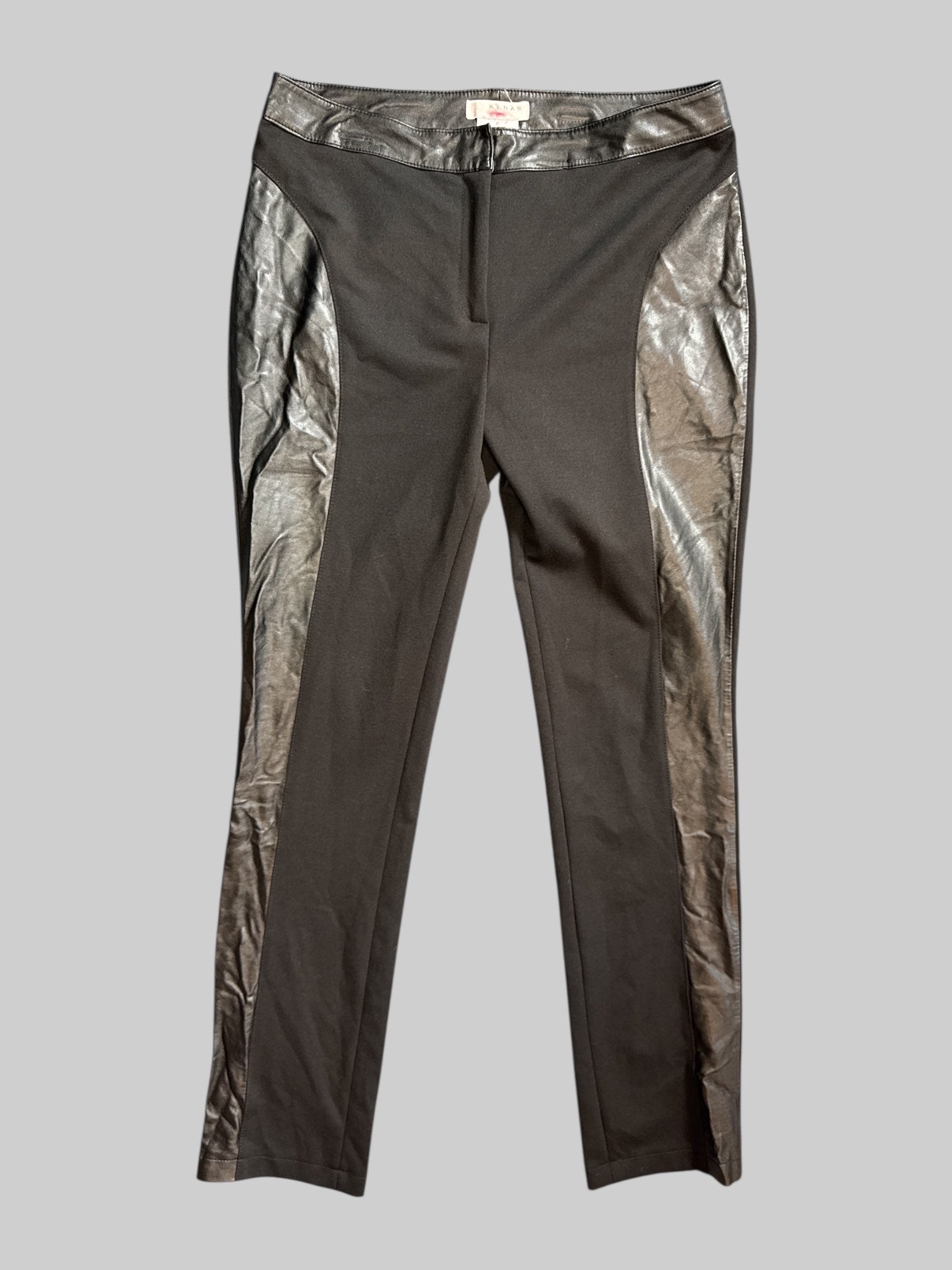 L Mixed fabric black pleather pants