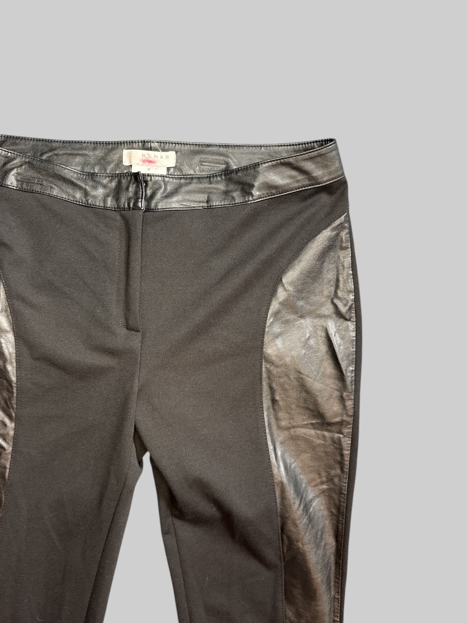 L Mixed fabric black pleather pants