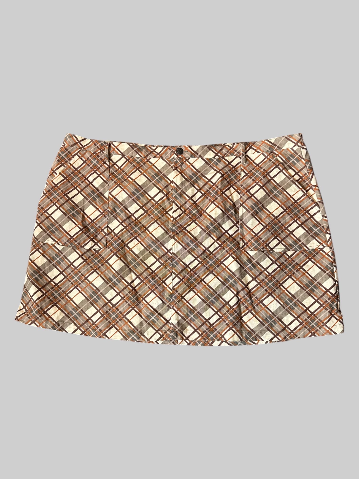 4X Lucy & Yak brown plaid short skirt with elastic waist panel