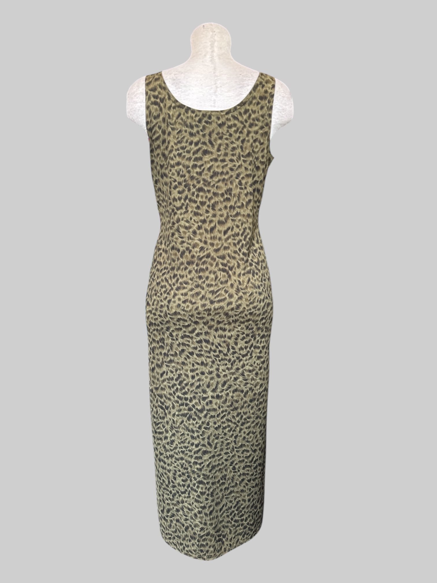 L Vintage green maxi dress with black and brown pattern