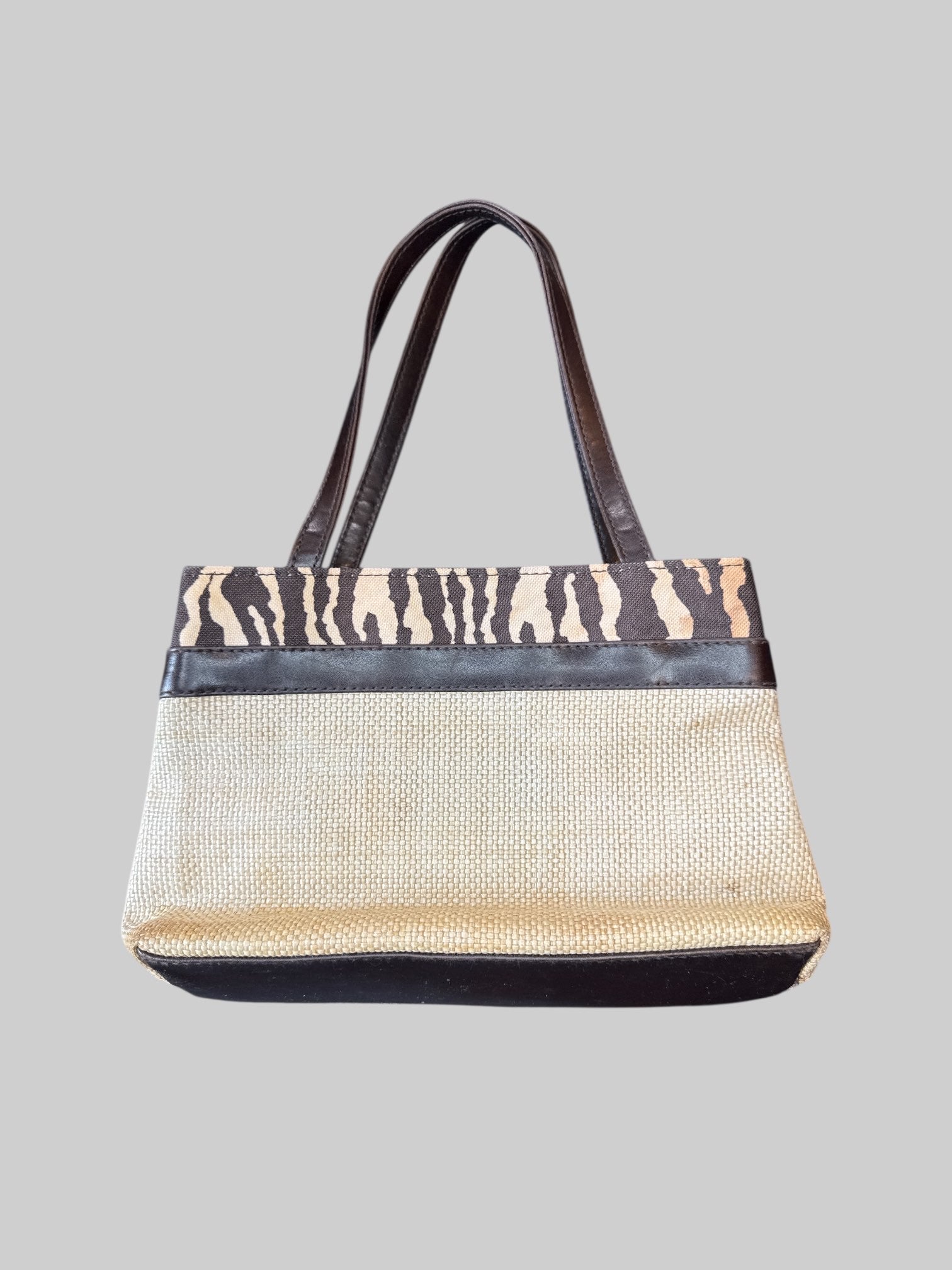 Vintage brown woven zebra print bag