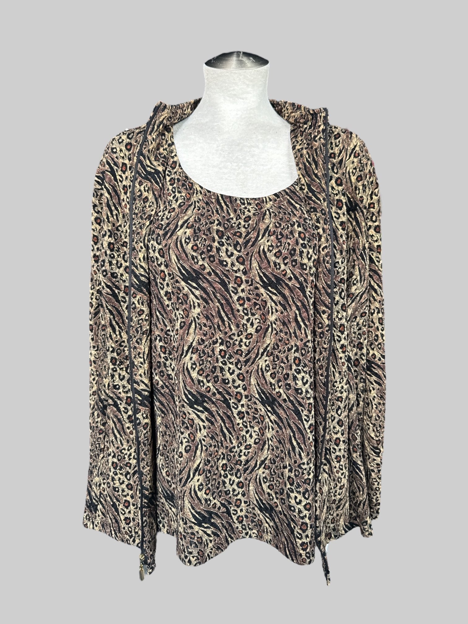 0X Vintage animal print two piece set with tank top and zip up jacket