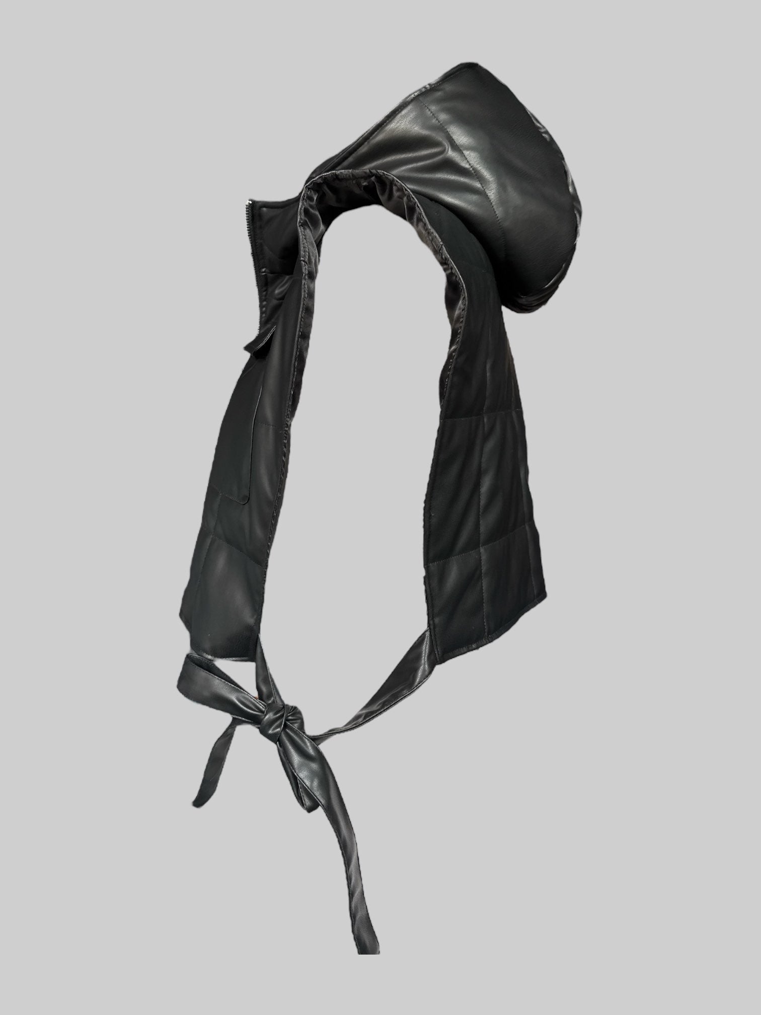 NWT Black quilted pleather hooded cropped cape with side ties