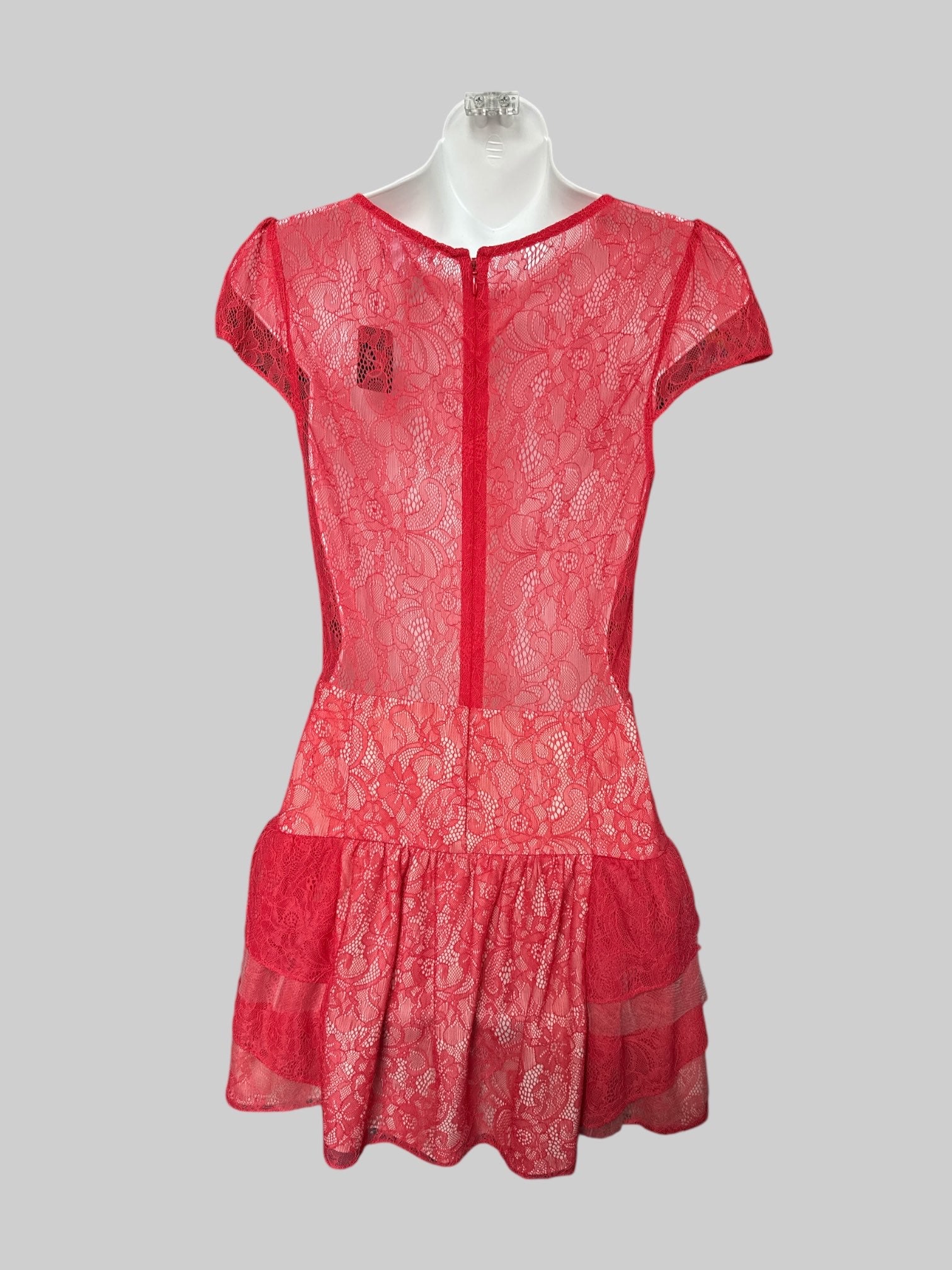 XS Red lace and tule dress with pleated bottom $15  No stretch no pockets  100% polyester