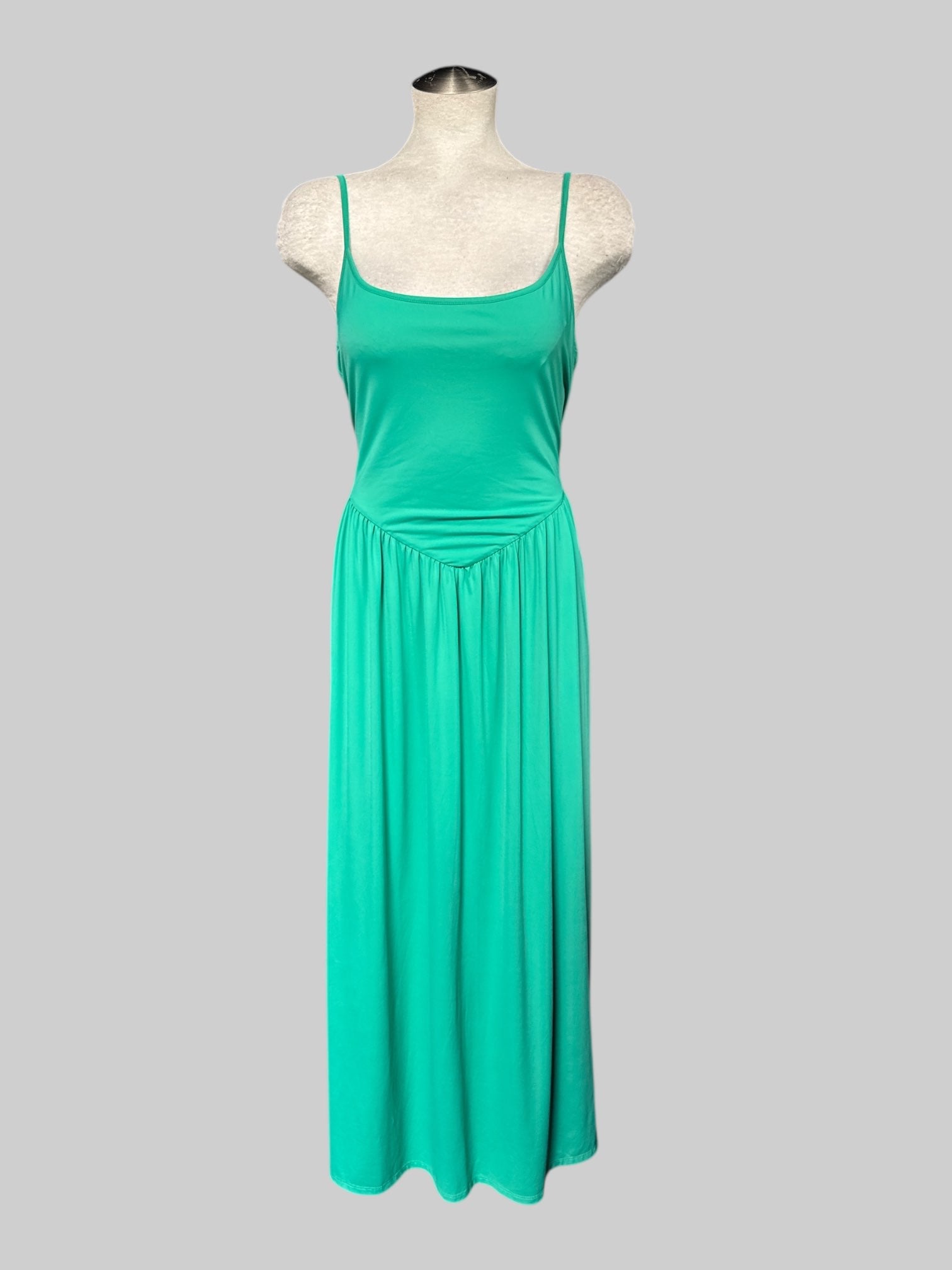 0X Green Charles Henry stretchy twirly midi dress with lining and long adjustable straps