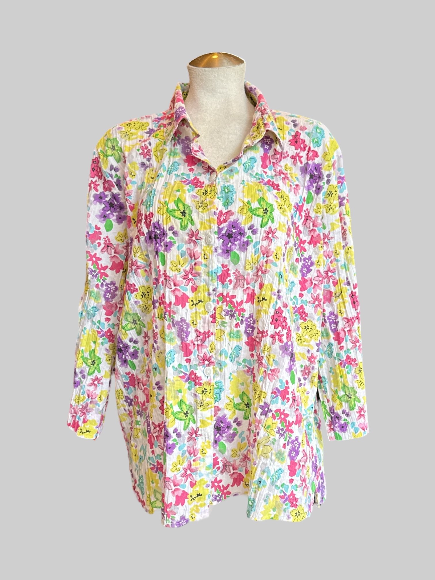 1X Vintage, colorful floral textured button-down
