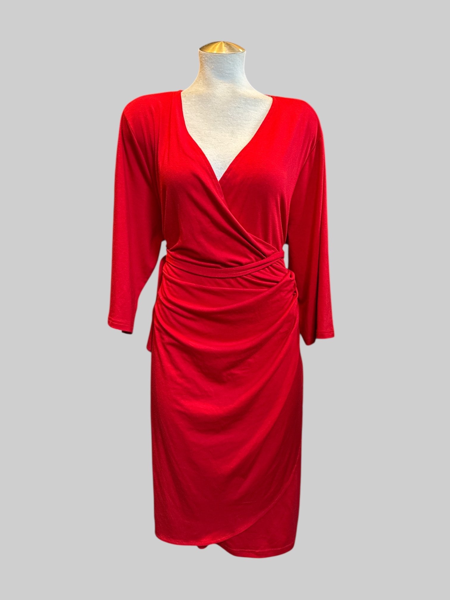 2X Red stretchy faux wrap dress