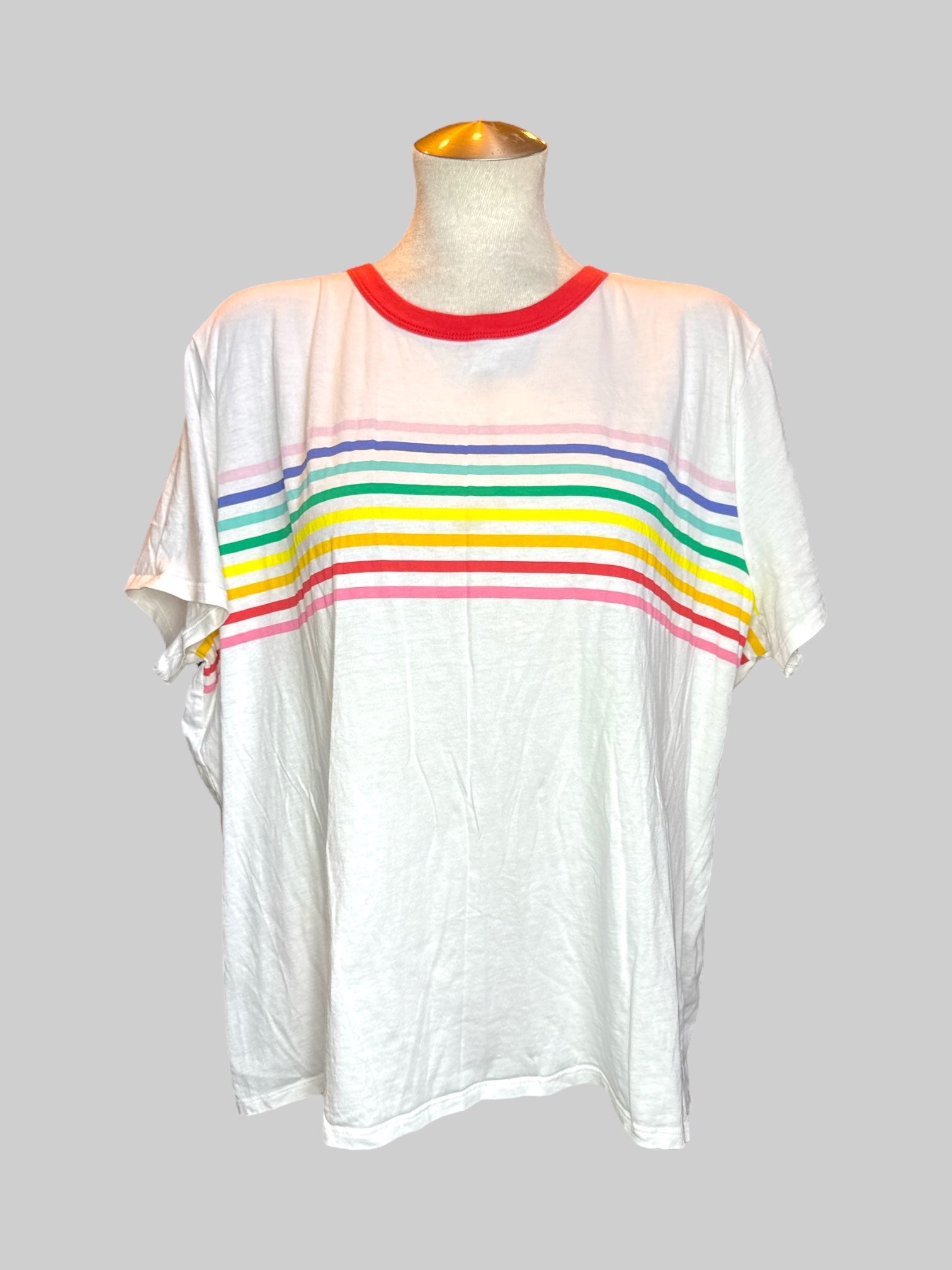 2X White T-shirt with rainbow stripes
