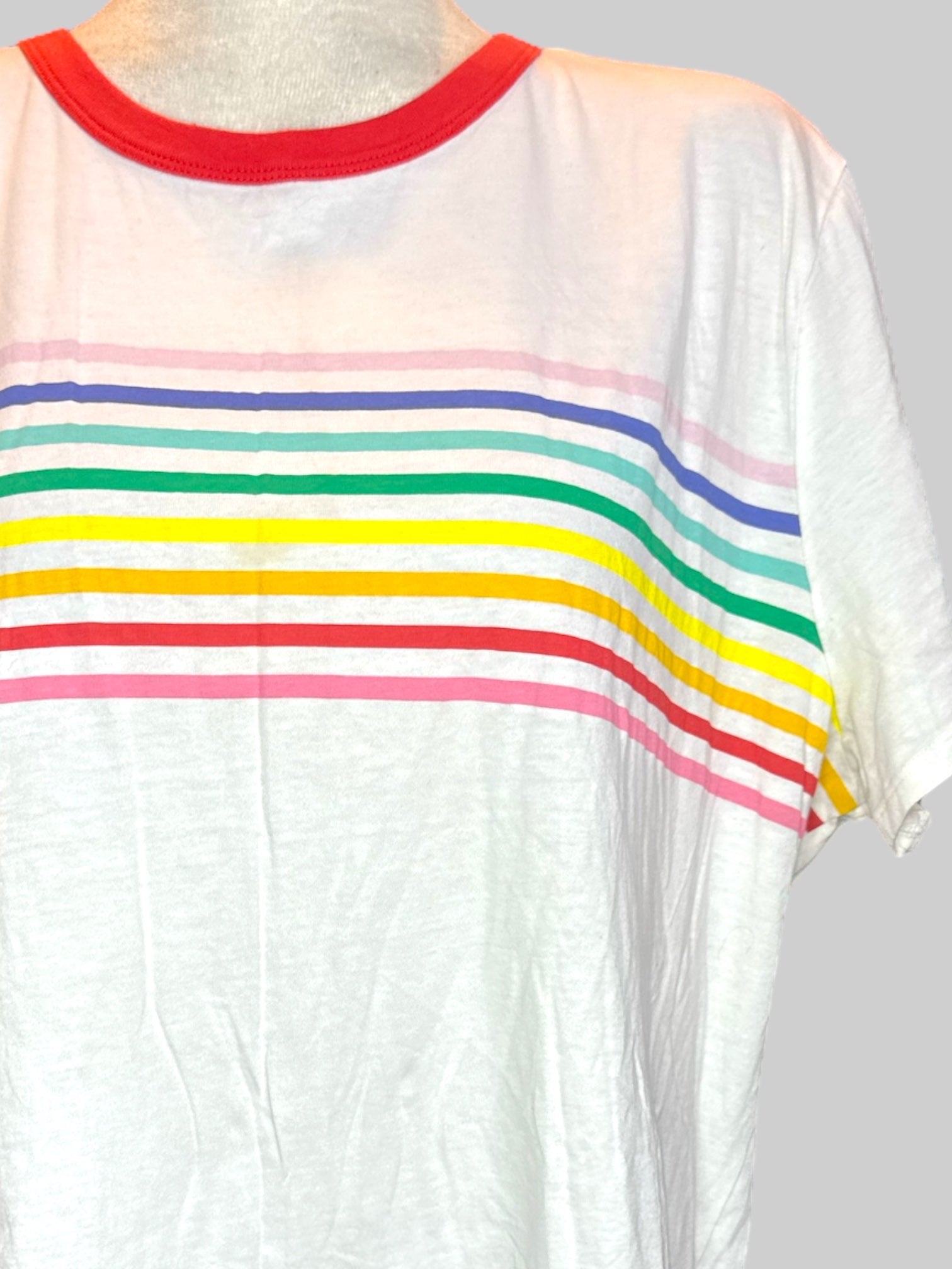 2X White T-shirt with rainbow stripes