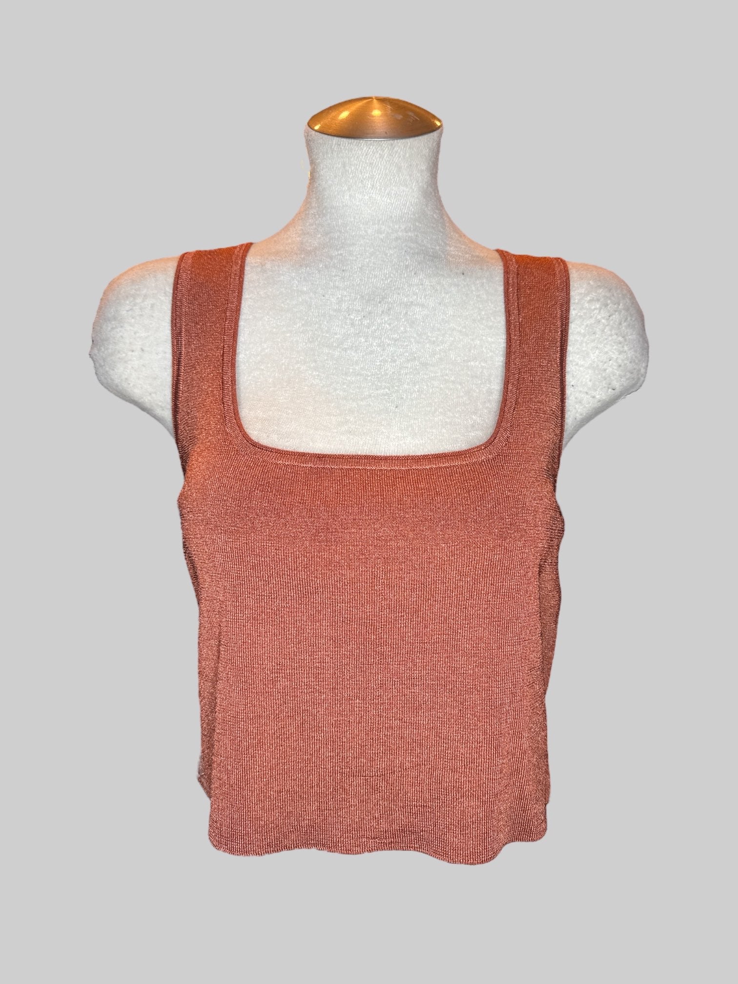 2X Brass ribbed metallic knit two piece set with tank top crop top and skirt