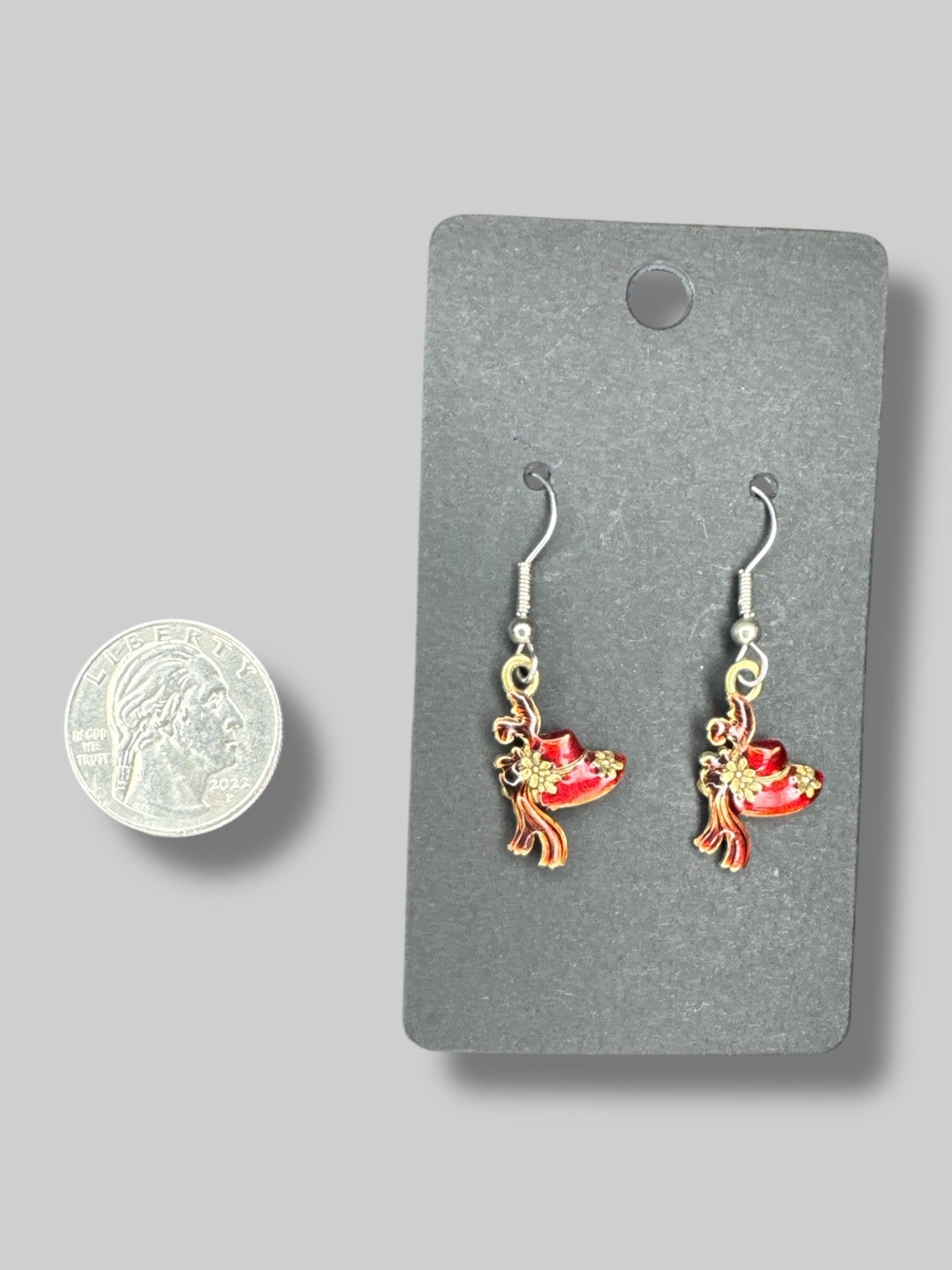 Dangle red hat earrings