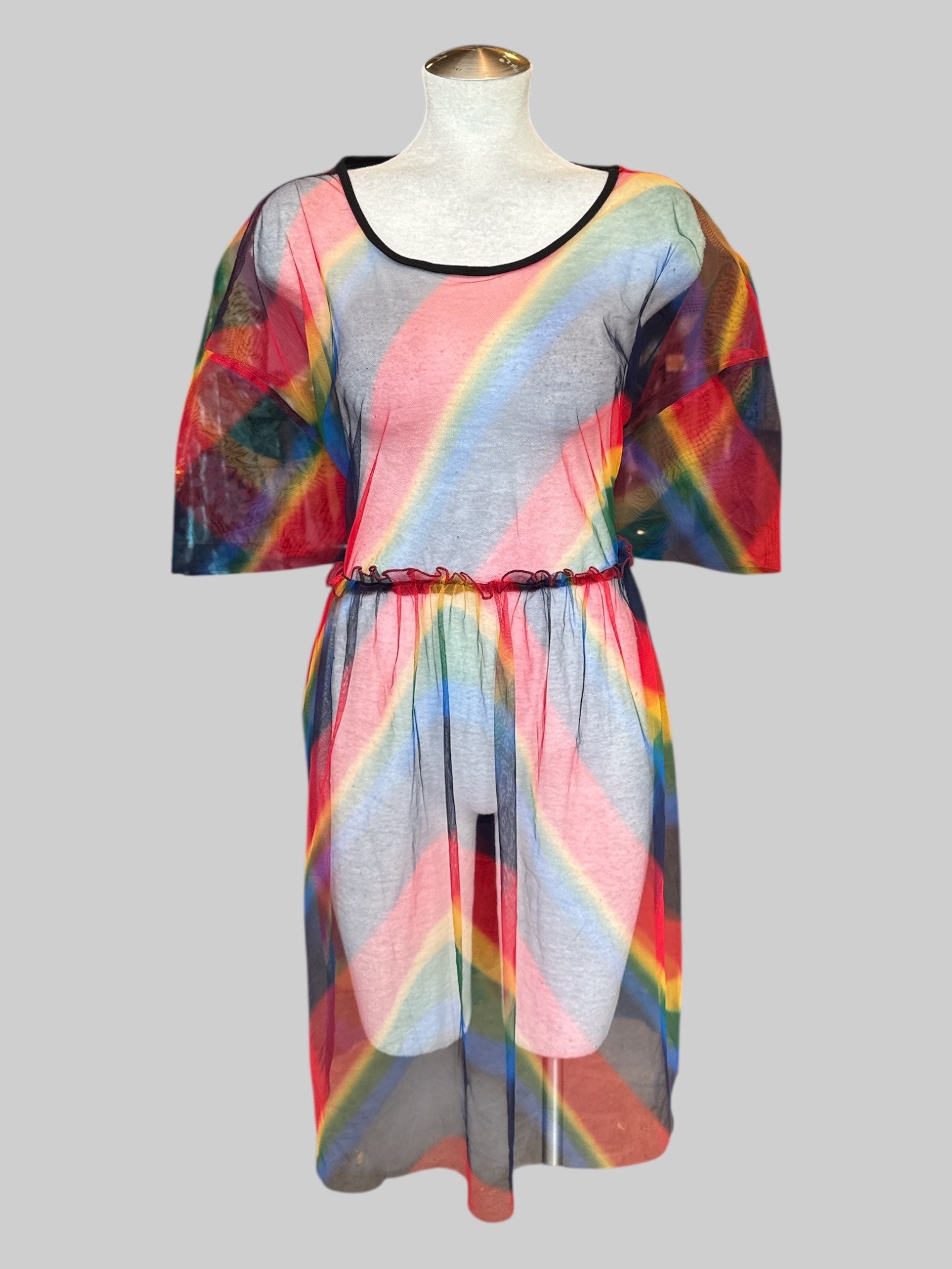 4X flowy sheer rainbow dress