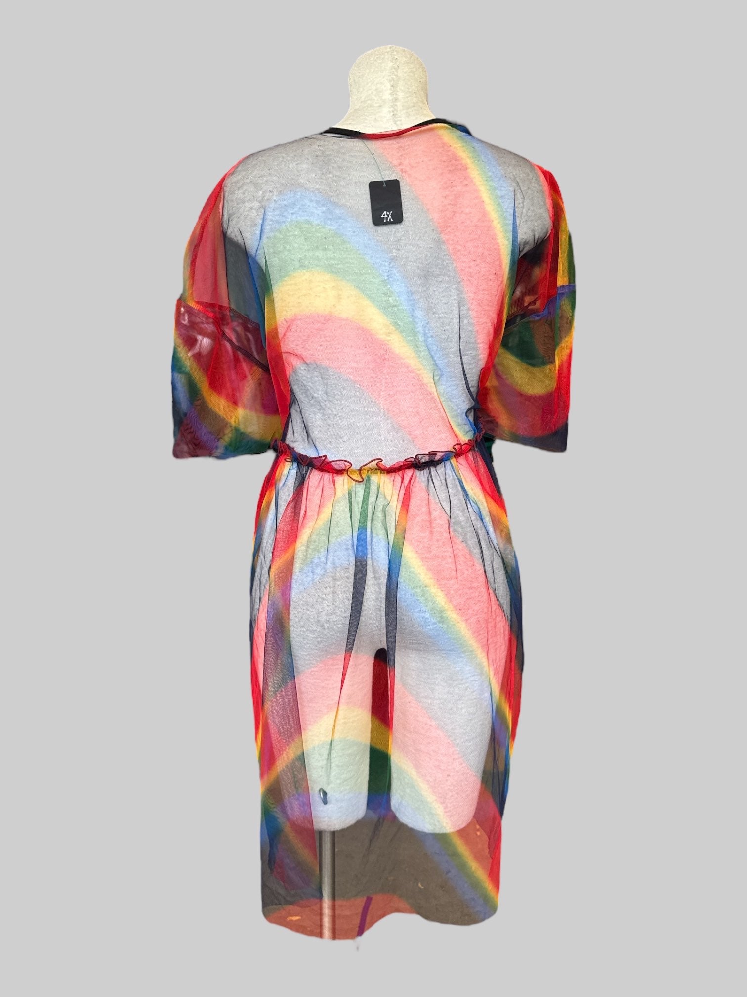 4X flowy sheer rainbow dress