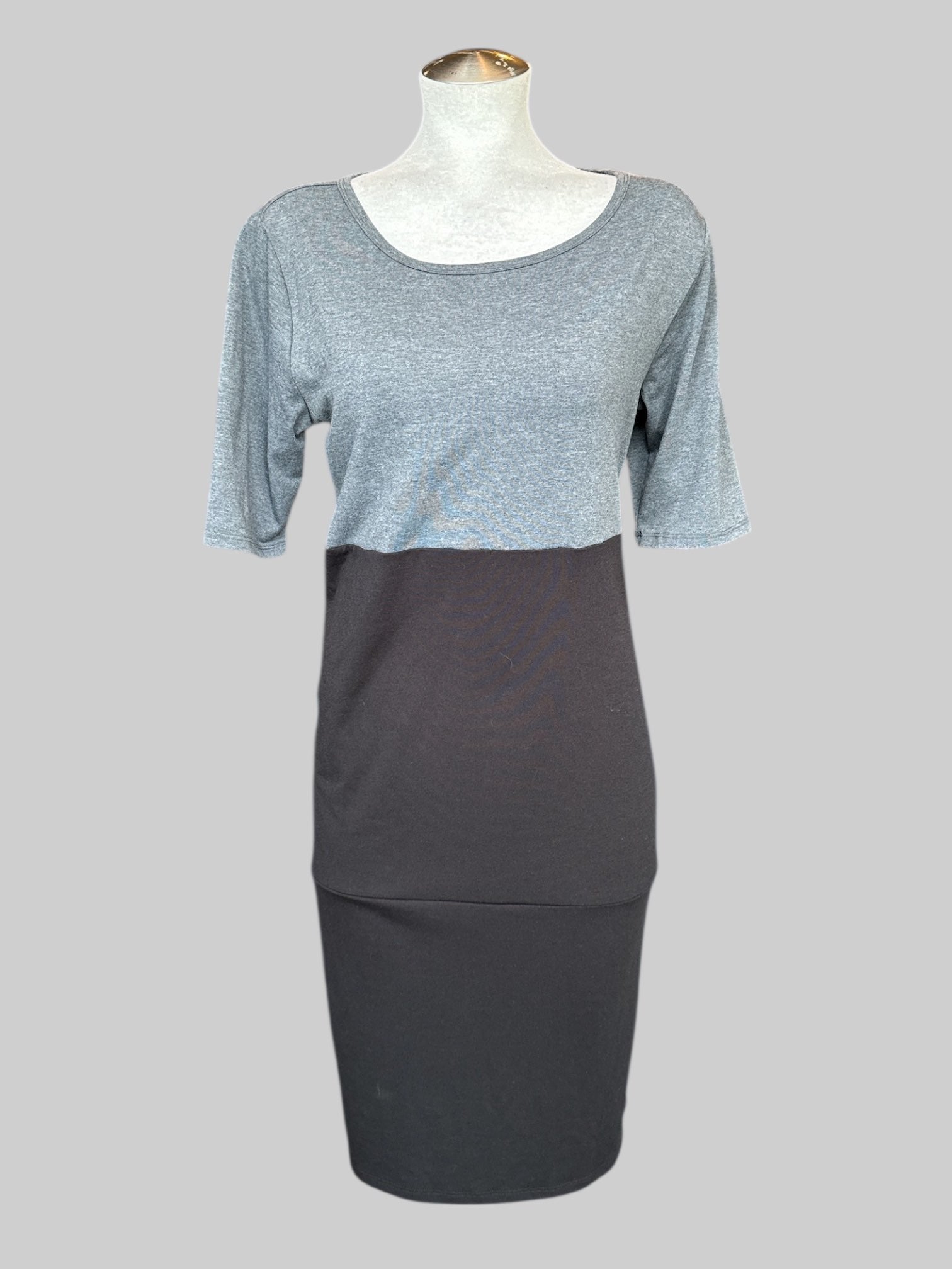 1X gray and black color block body con dress