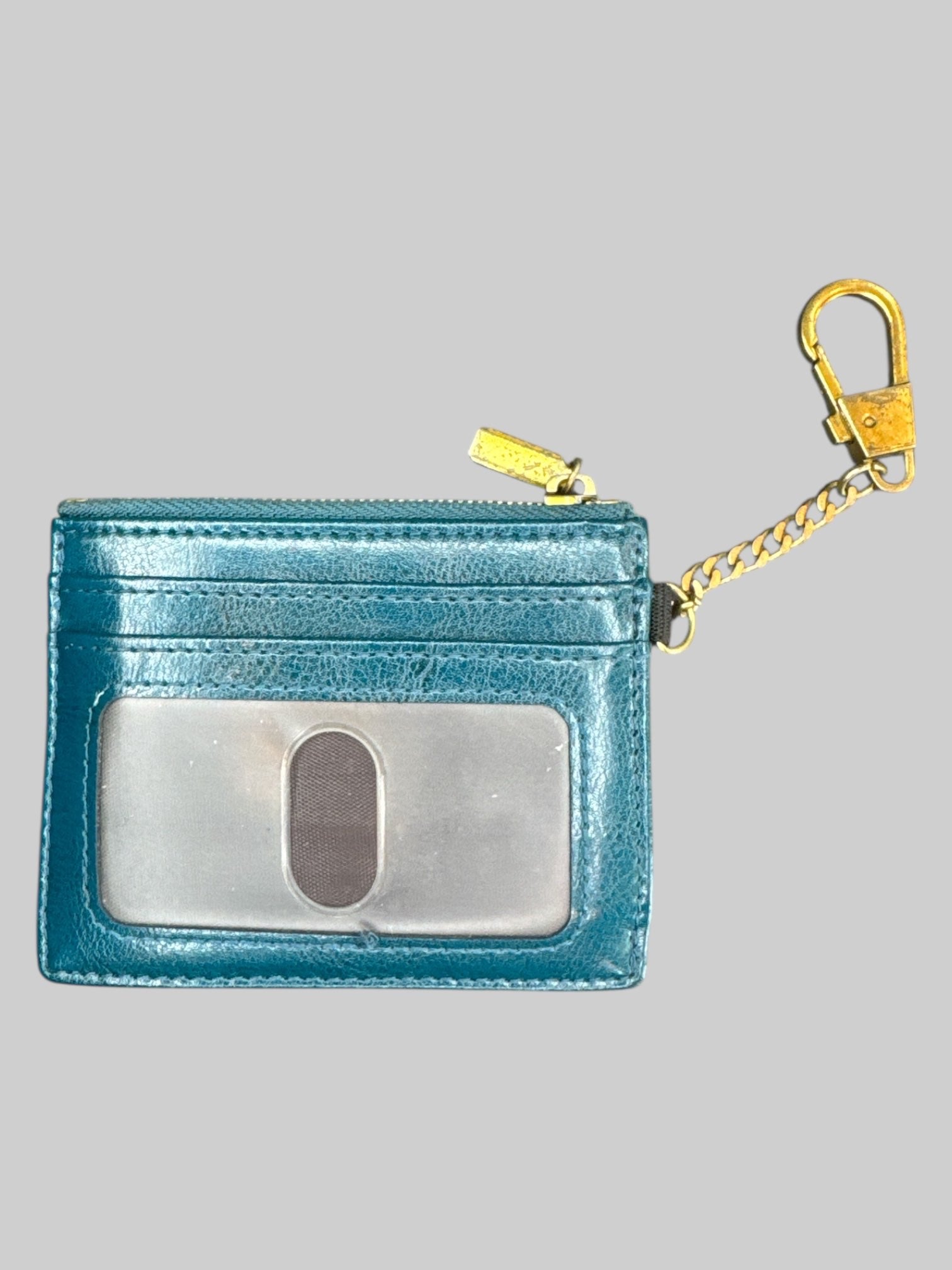 Blue keychain wallet with bee