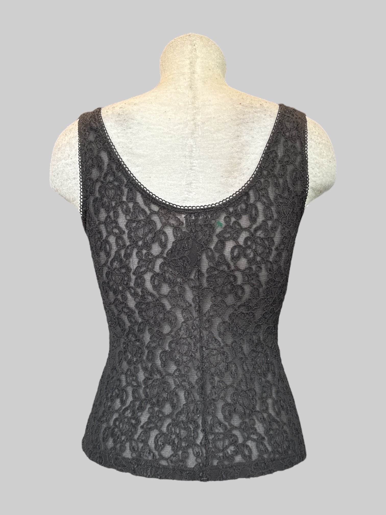 L Vintage black sheer sleeves top with embroidery