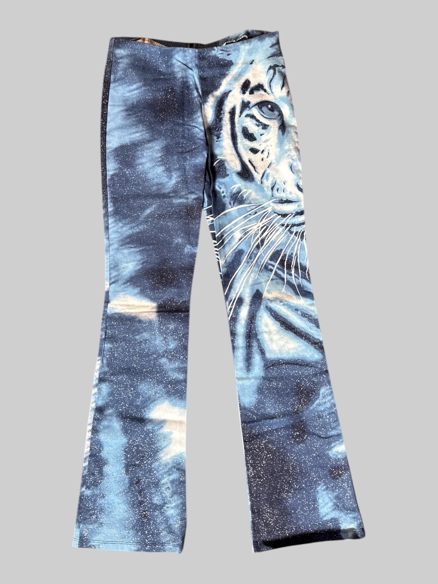 S Vintage blue glittery tiger wide leg pants
