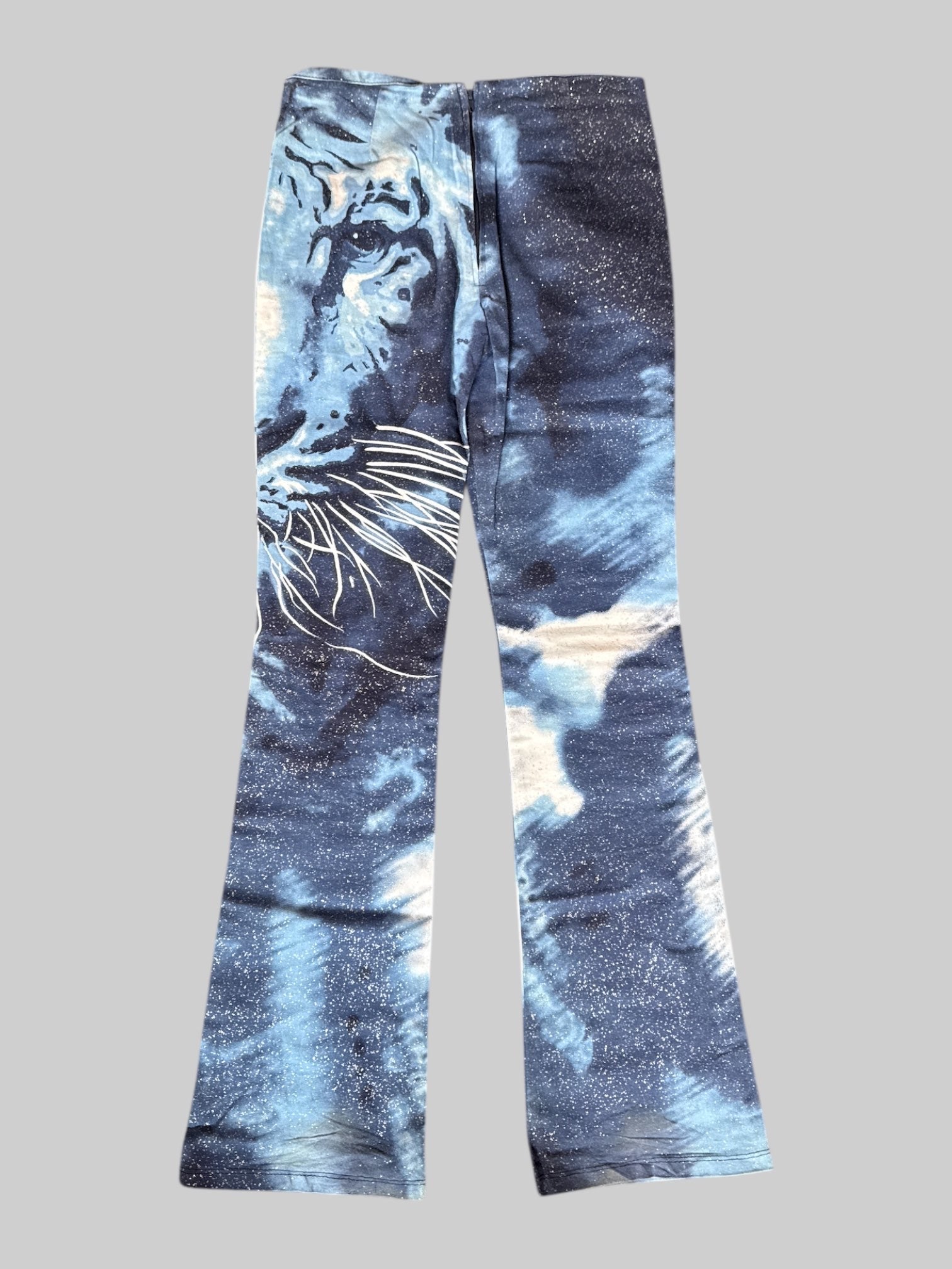 S Vintage blue glittery tiger wide leg pants