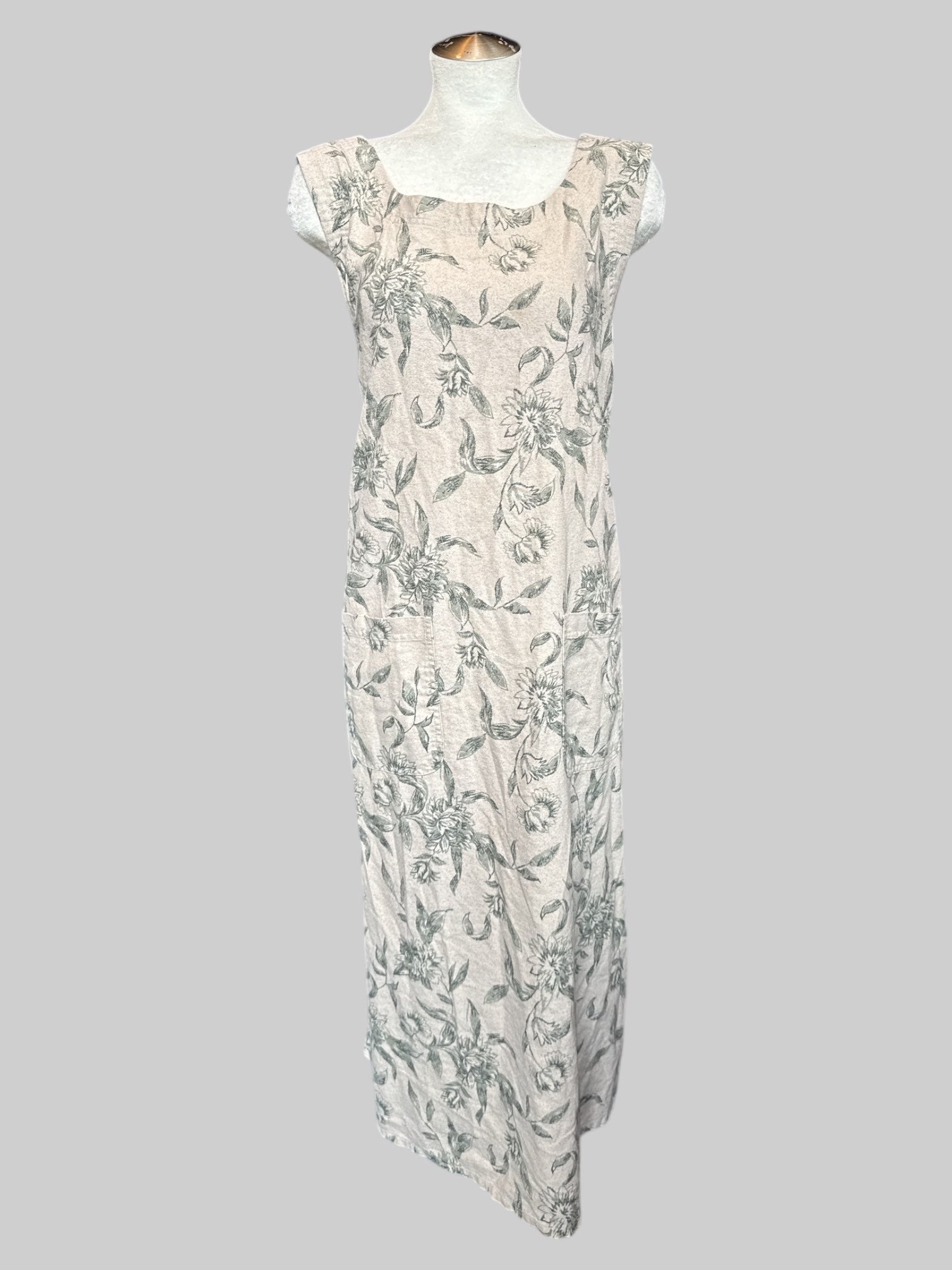 3X vintage 90s beige dress with green botanicals