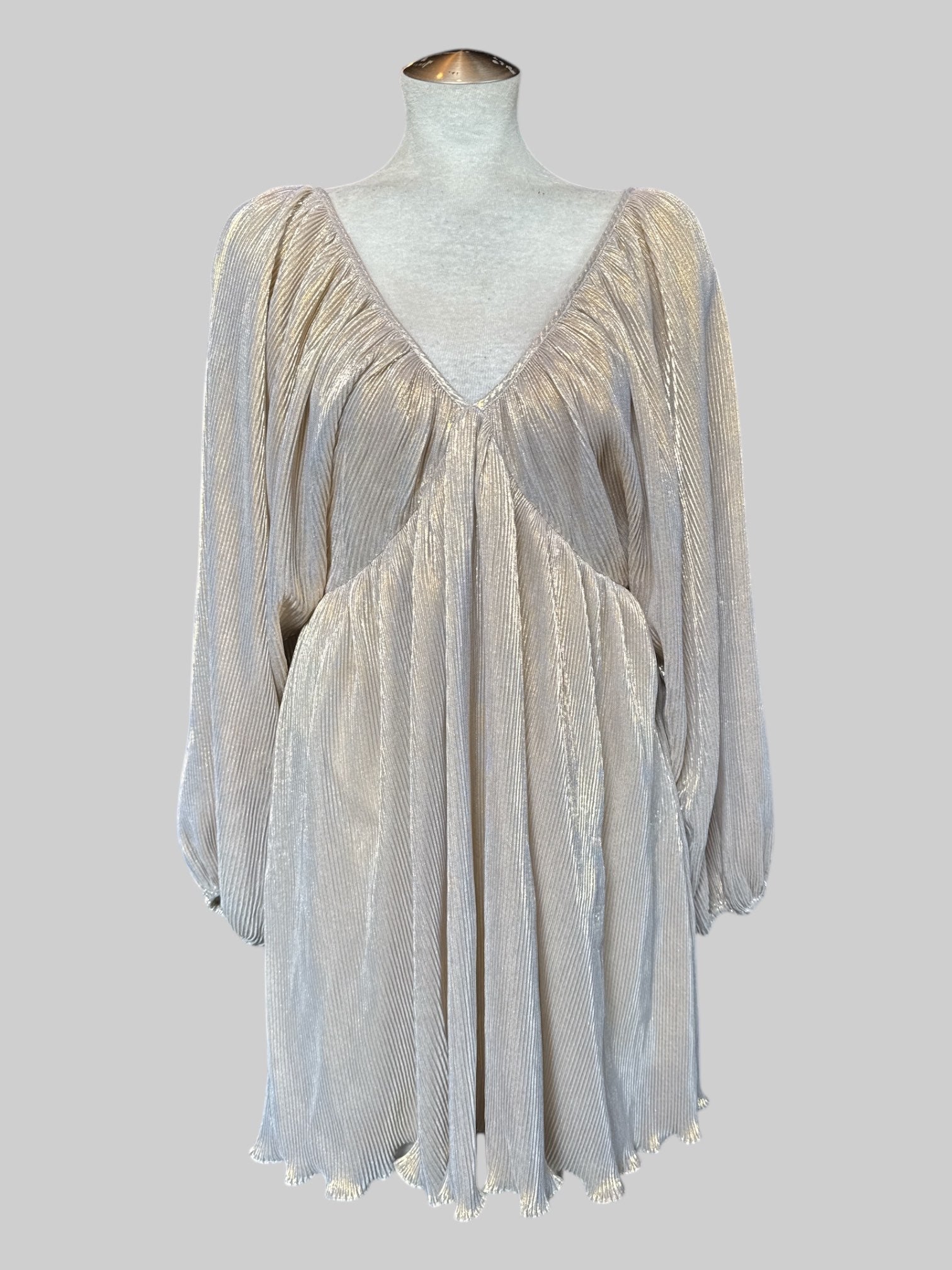 L NWT flowy shimmery gold / champagne dress with back tie