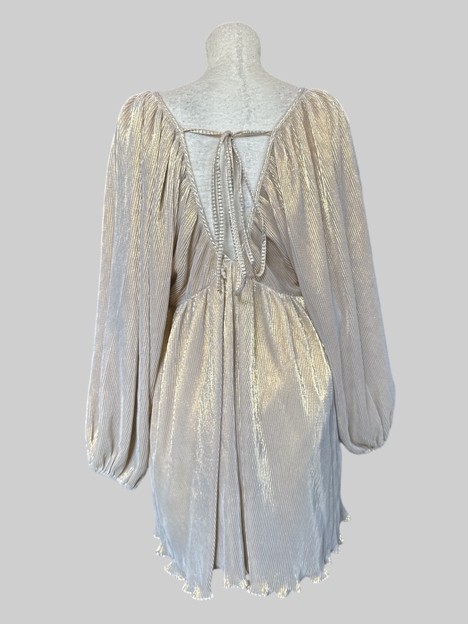 L NWT flowy shimmery gold / champagne dress with back tie
