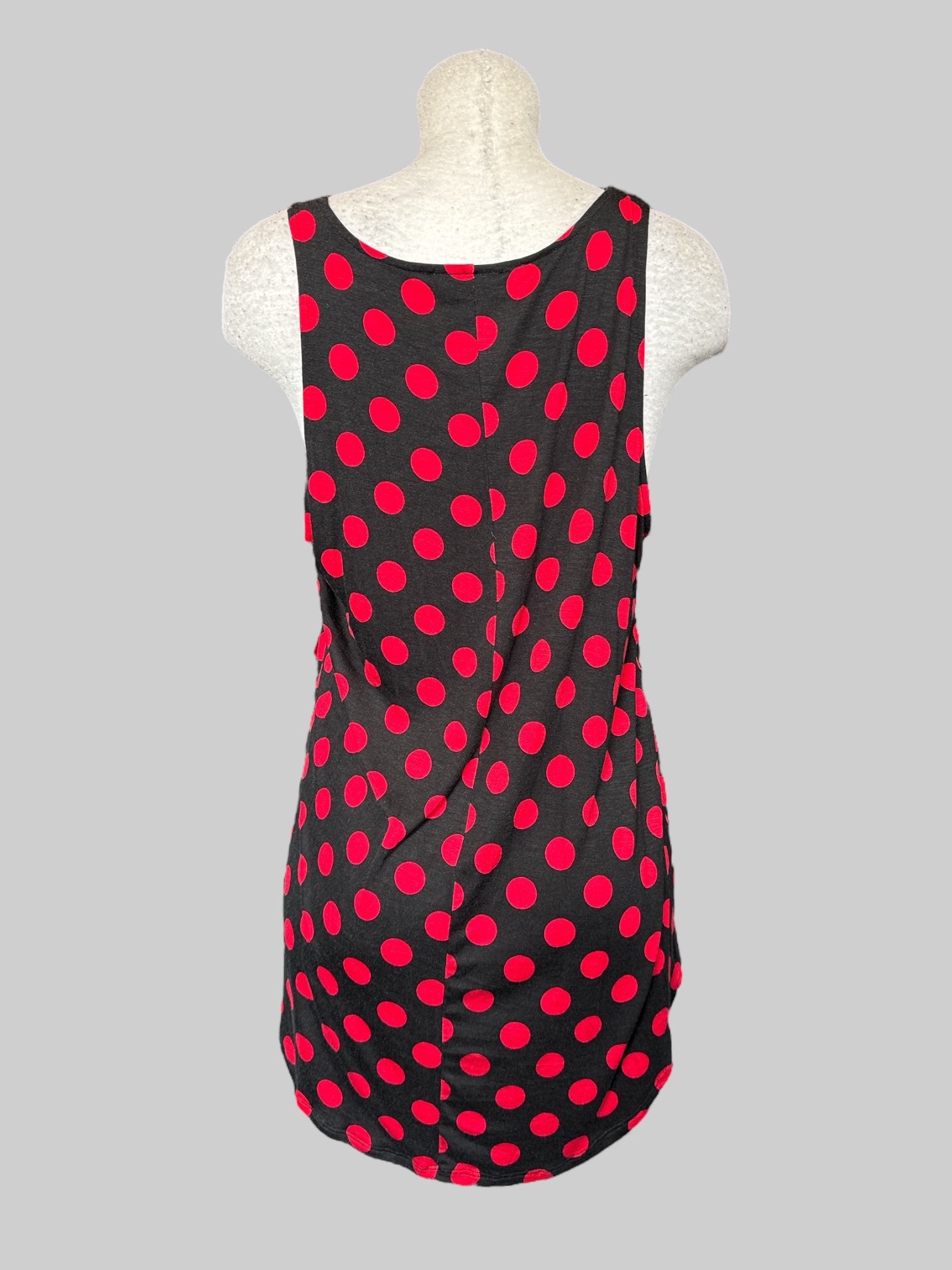 2X flowy black and red polka dot sleeveless top