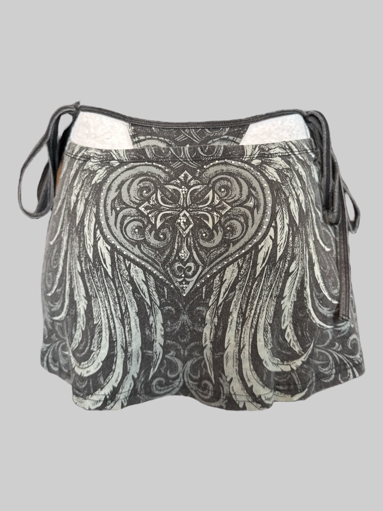 0X black and gray 2 piece “Hustler” set with rhinestones and faux whale tail