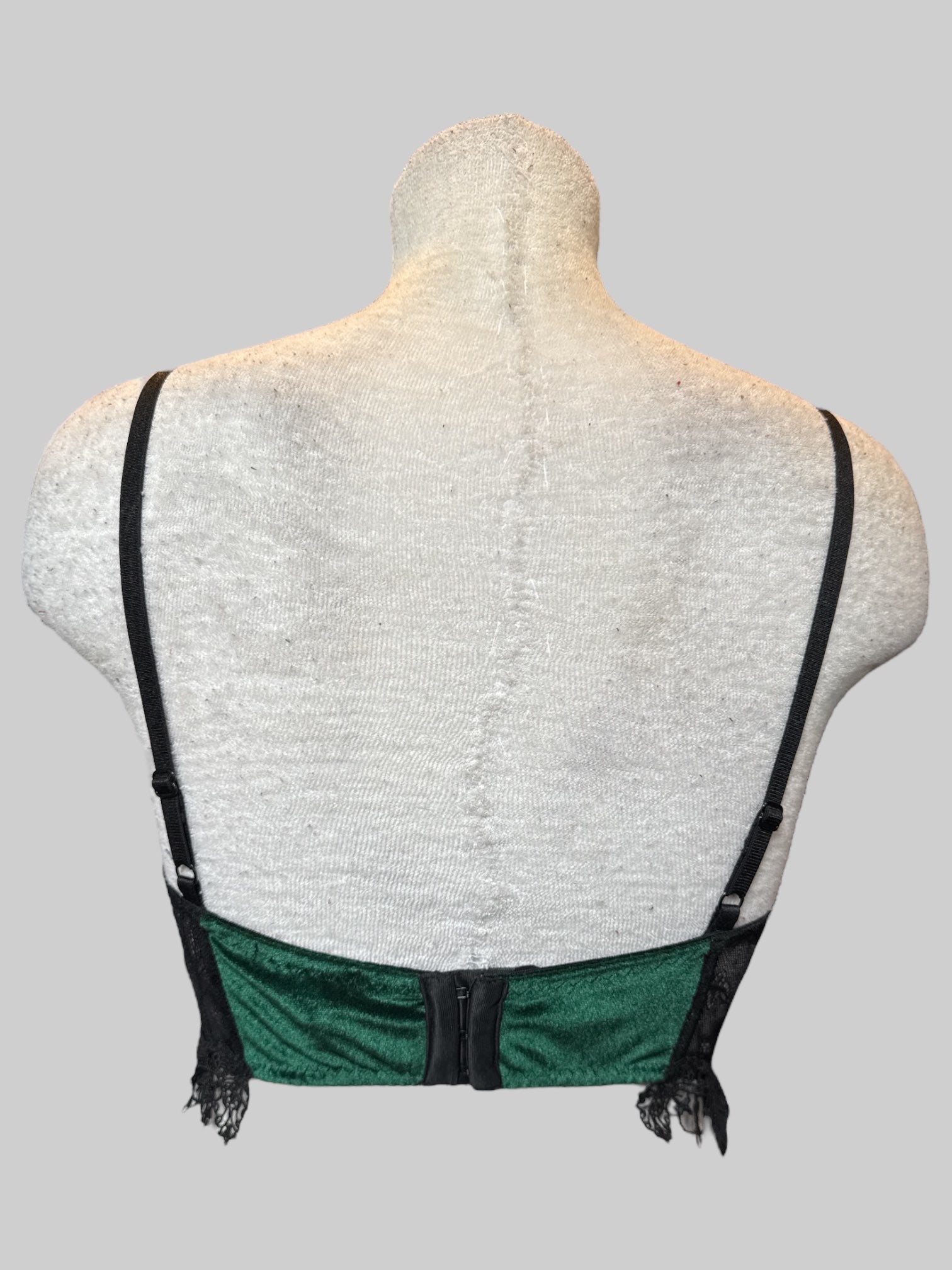 S green velvet bustier top with black lace