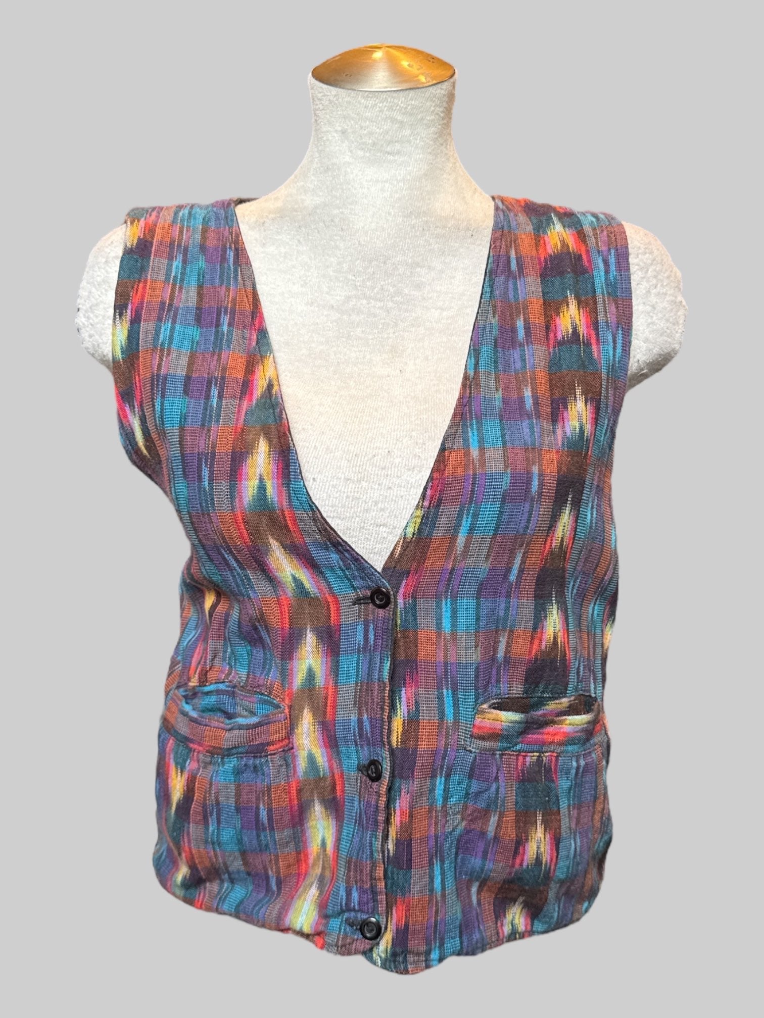 XL vintage multicolor vest with pockets