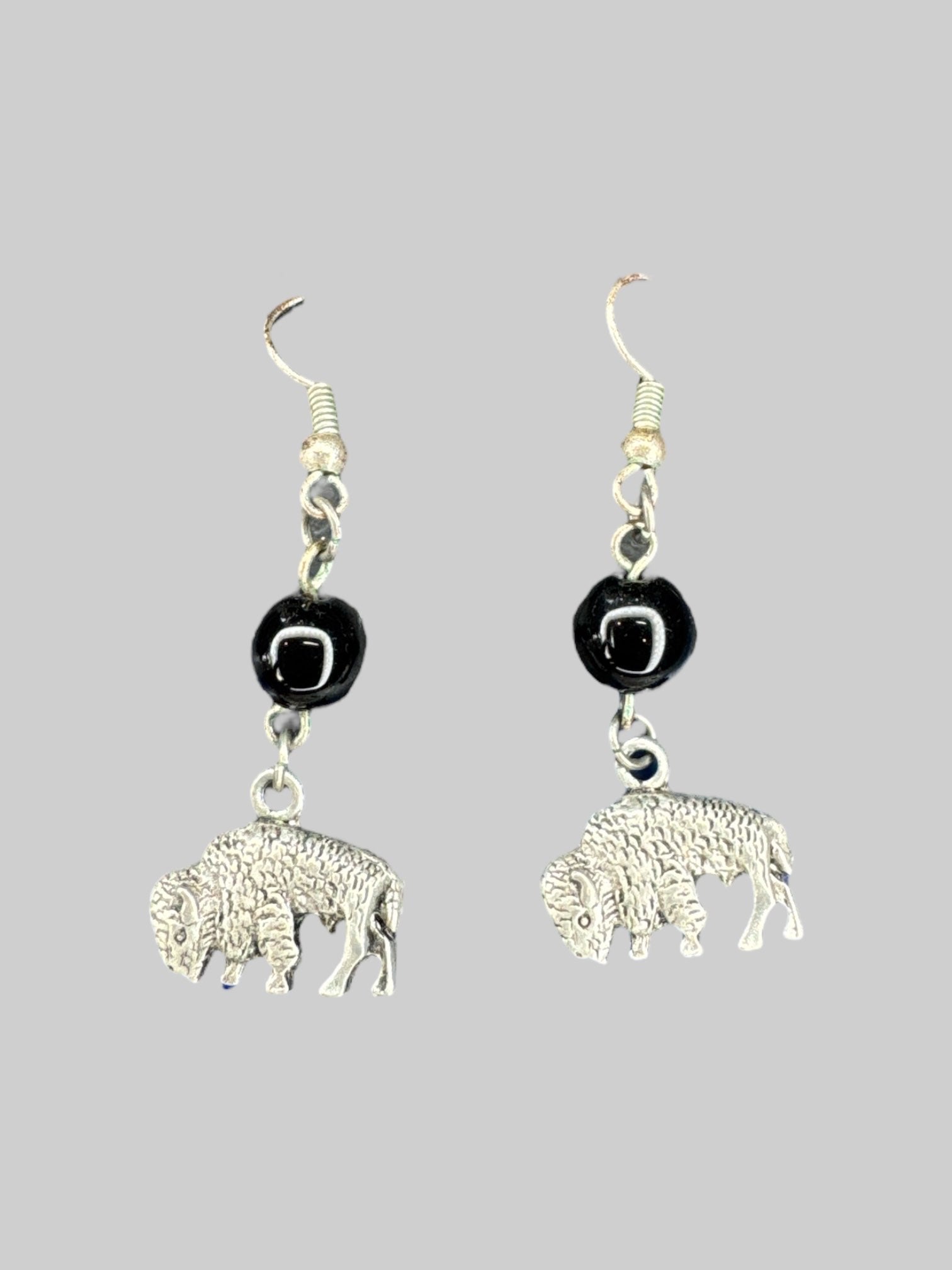 Silvertone bison dangle earrings