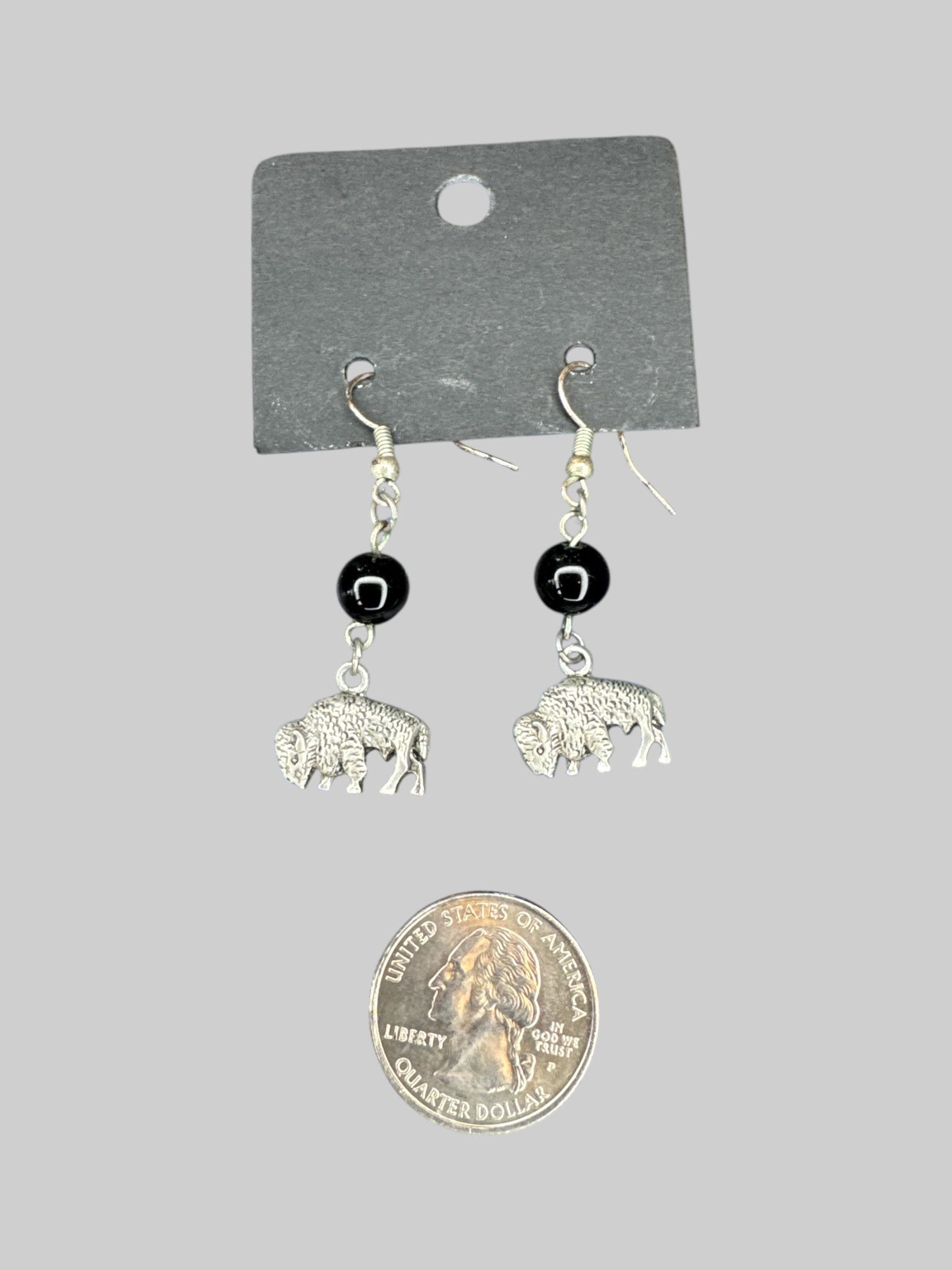 Silvertone bison dangle earrings