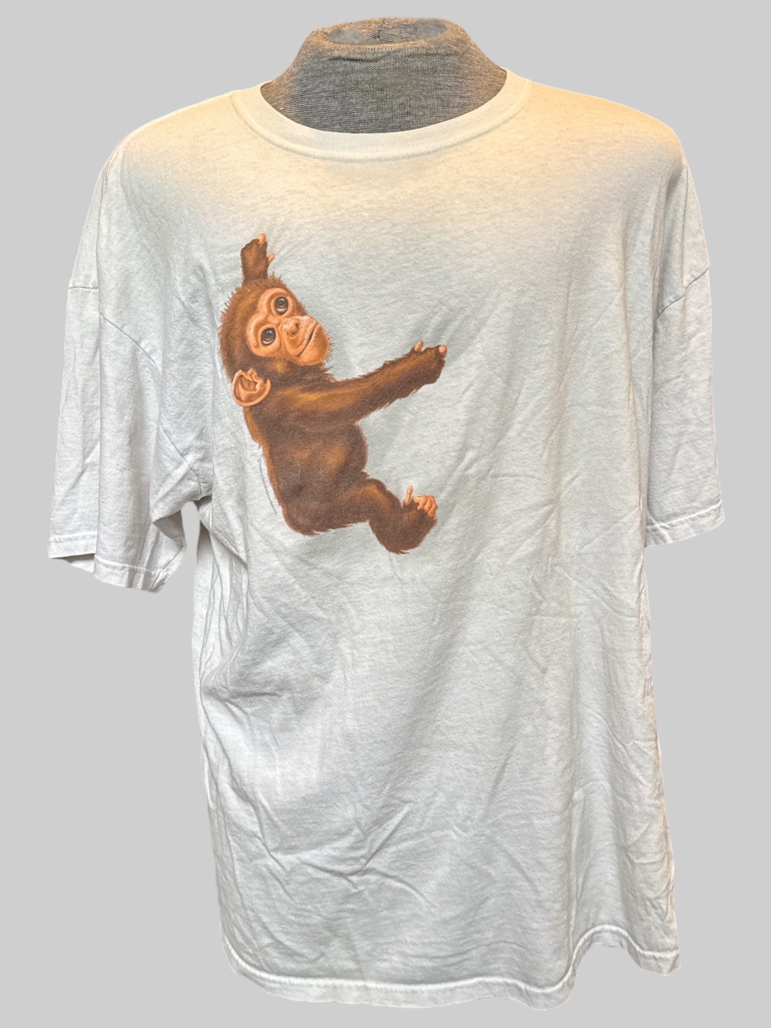 2X White t shirt with monkeys