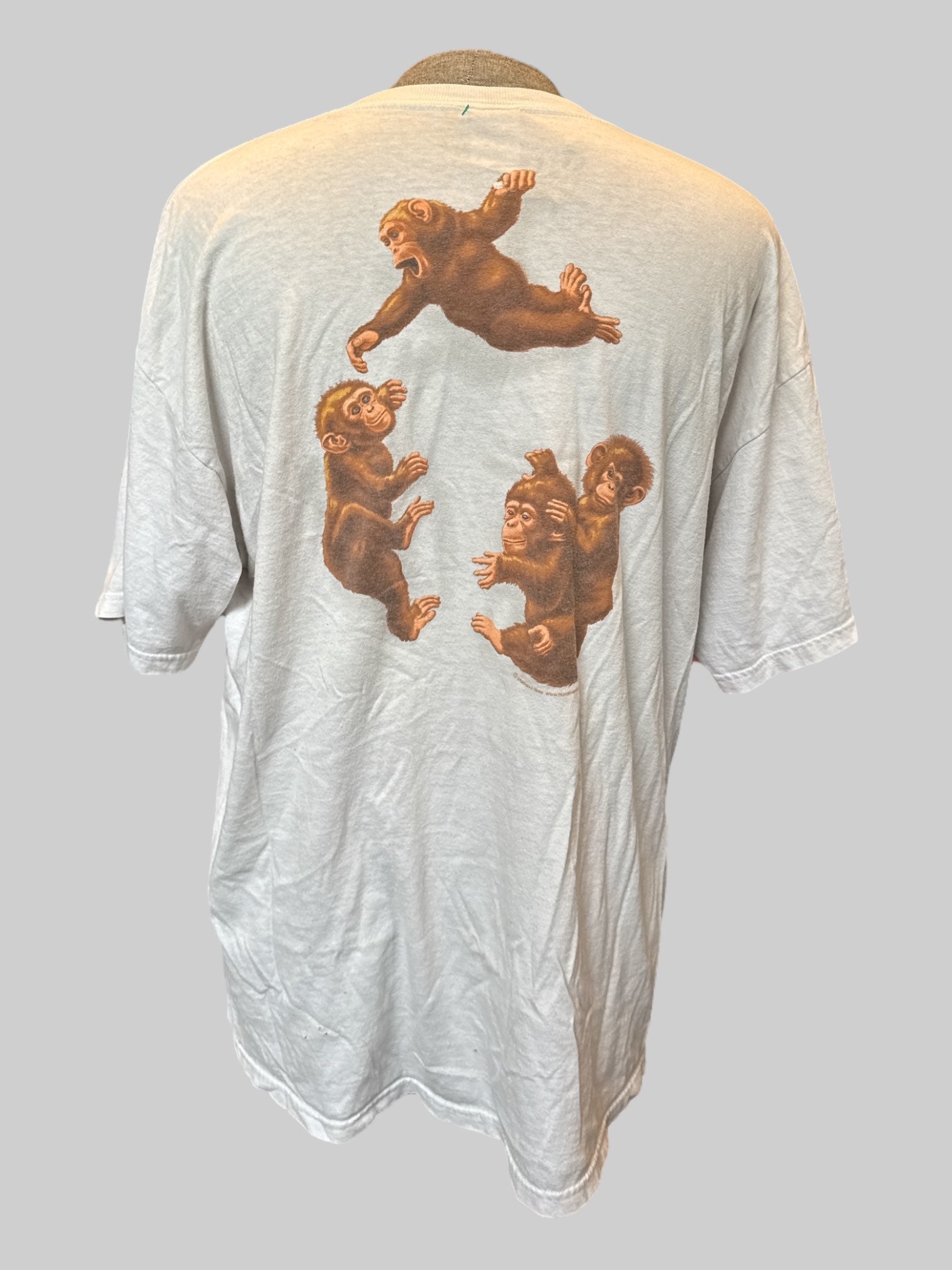 2X White t shirt with monkeys