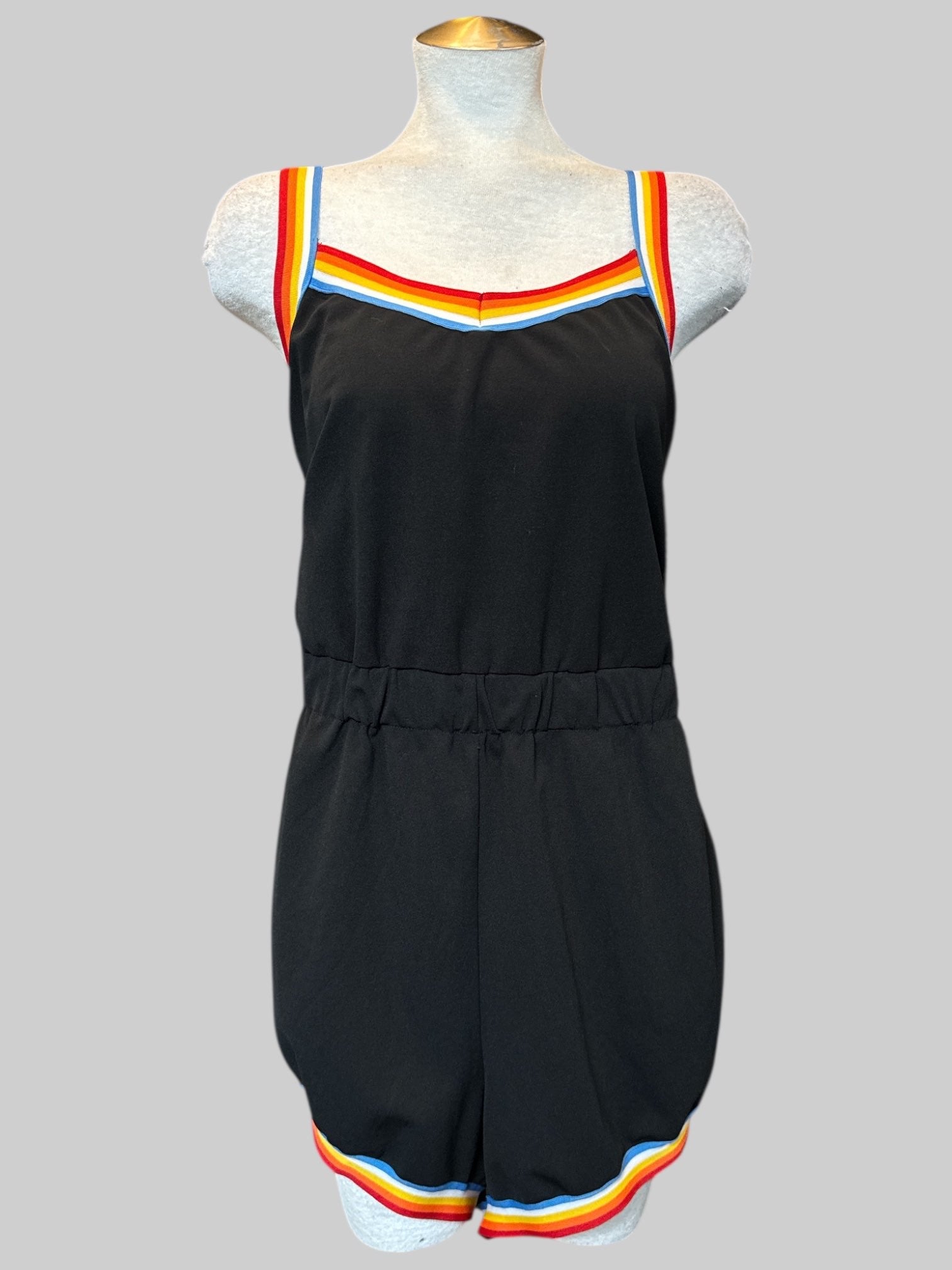 3X Black romper with rainbow trim