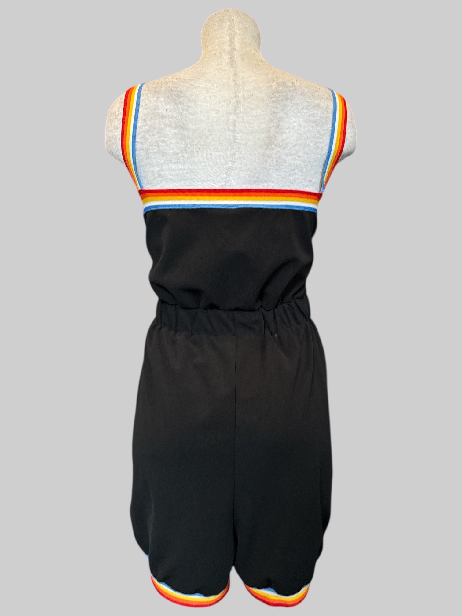 3X Black romper with rainbow trim