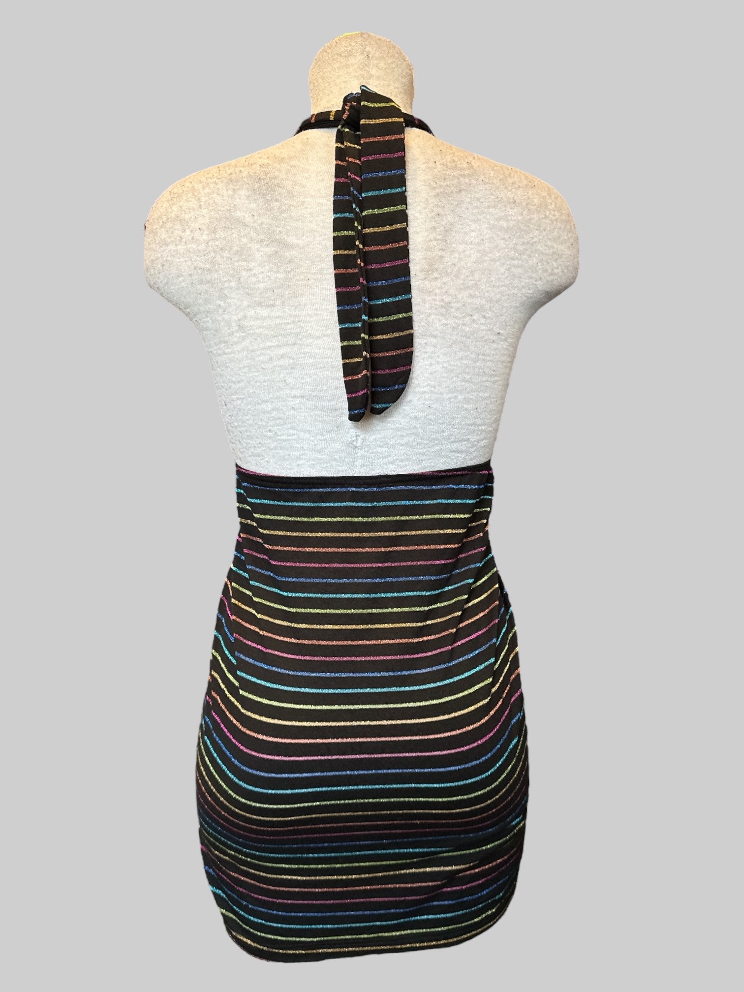 4X Vintage torrid black halter tie top with rainbow glitter stripes