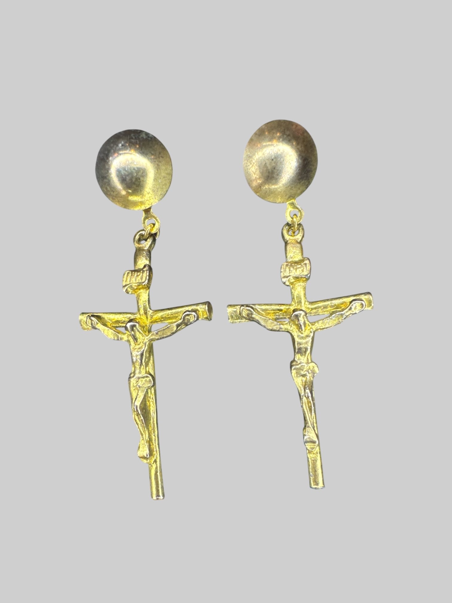 Gold tone cross earrings