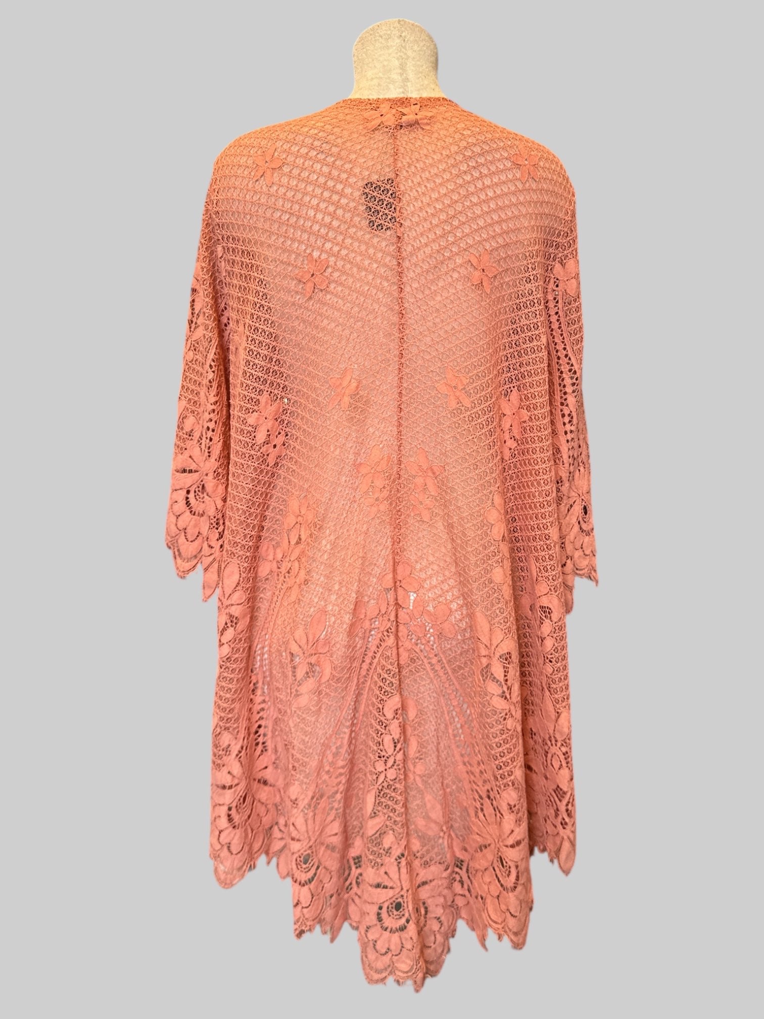 4X Flowy peachy pink knit cardigan with florals and quarter sleeves