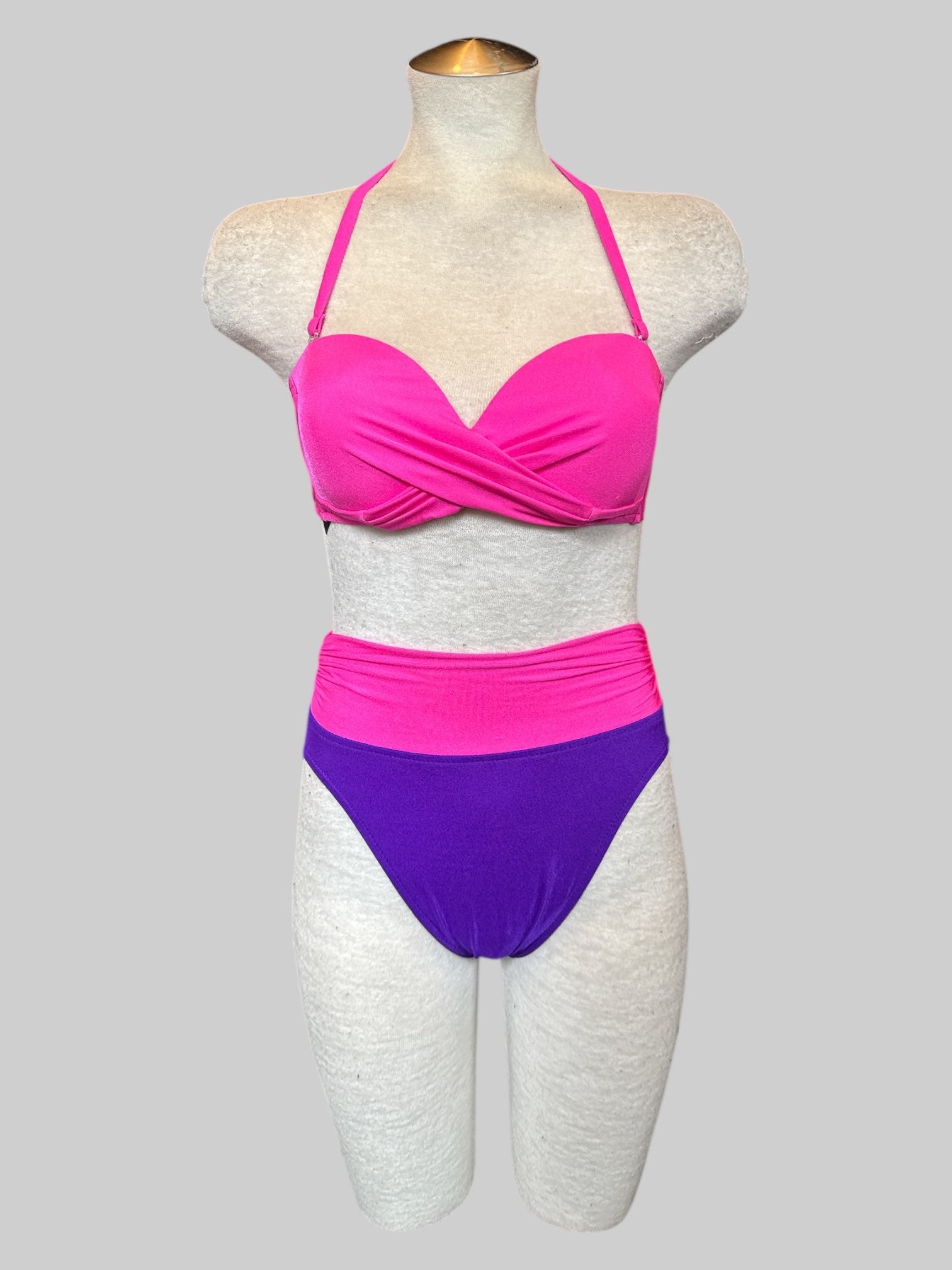 M Vintage NWT two piece purple and pink swim suit with removable halter strap
