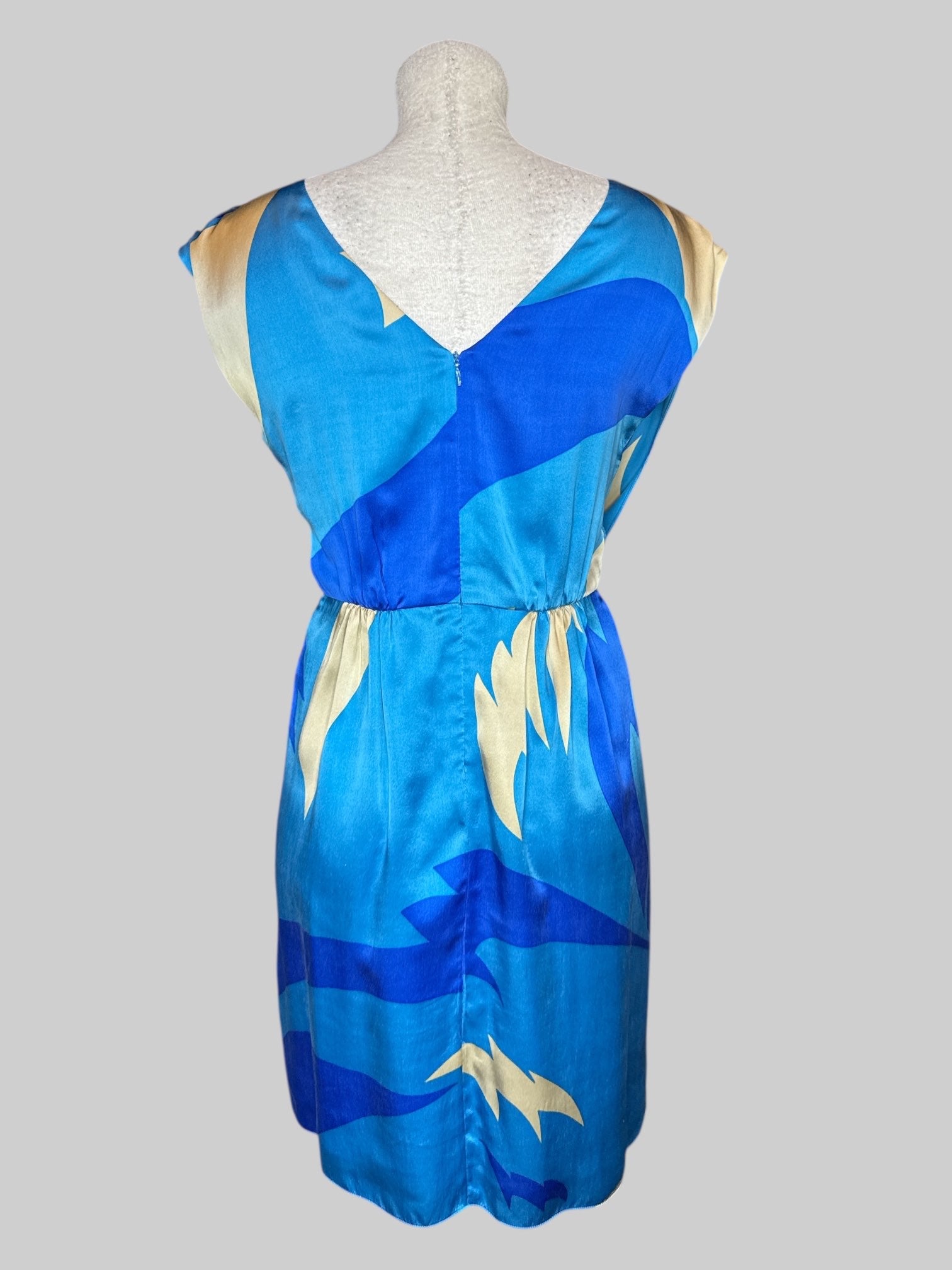 M blue and tan dress with zipper in back